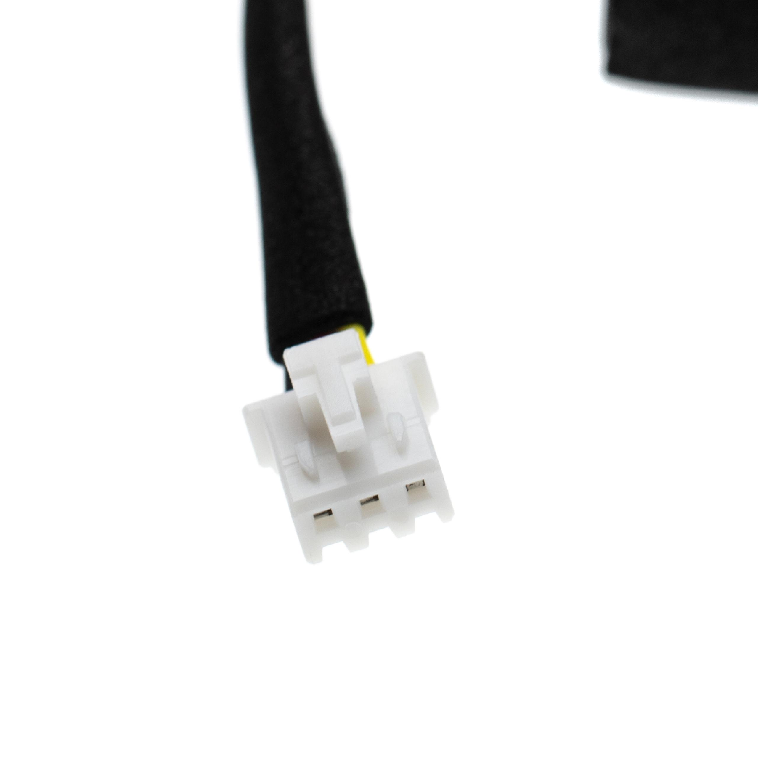 Ein weißer Stecker mit drei Pins an einem schwarzen Draht.