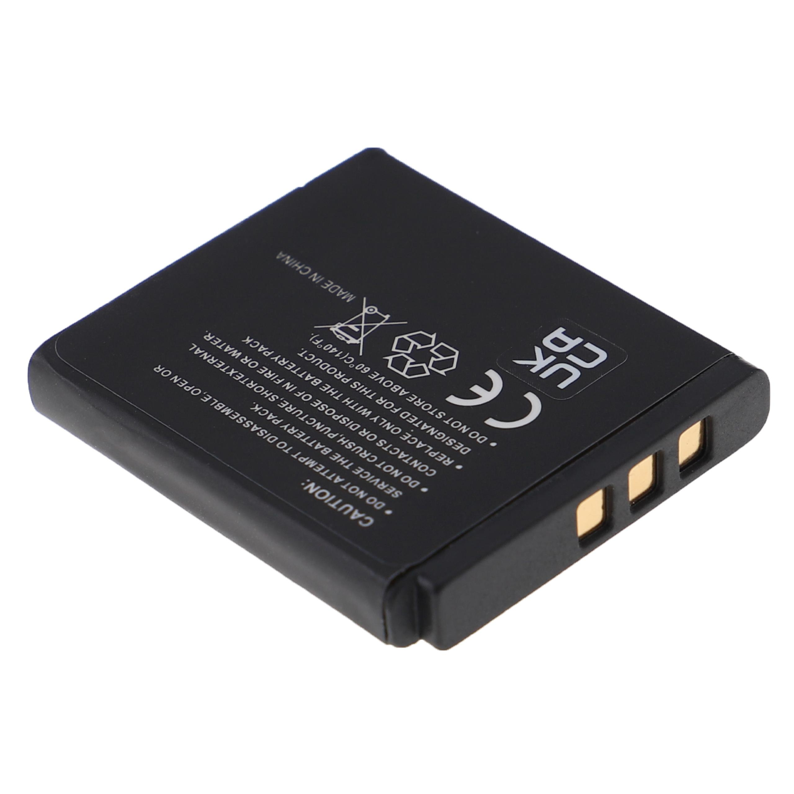 Eine kleine schwarze Batterie mit Text und Symbolen darauf. Made in China ist sichtbar.