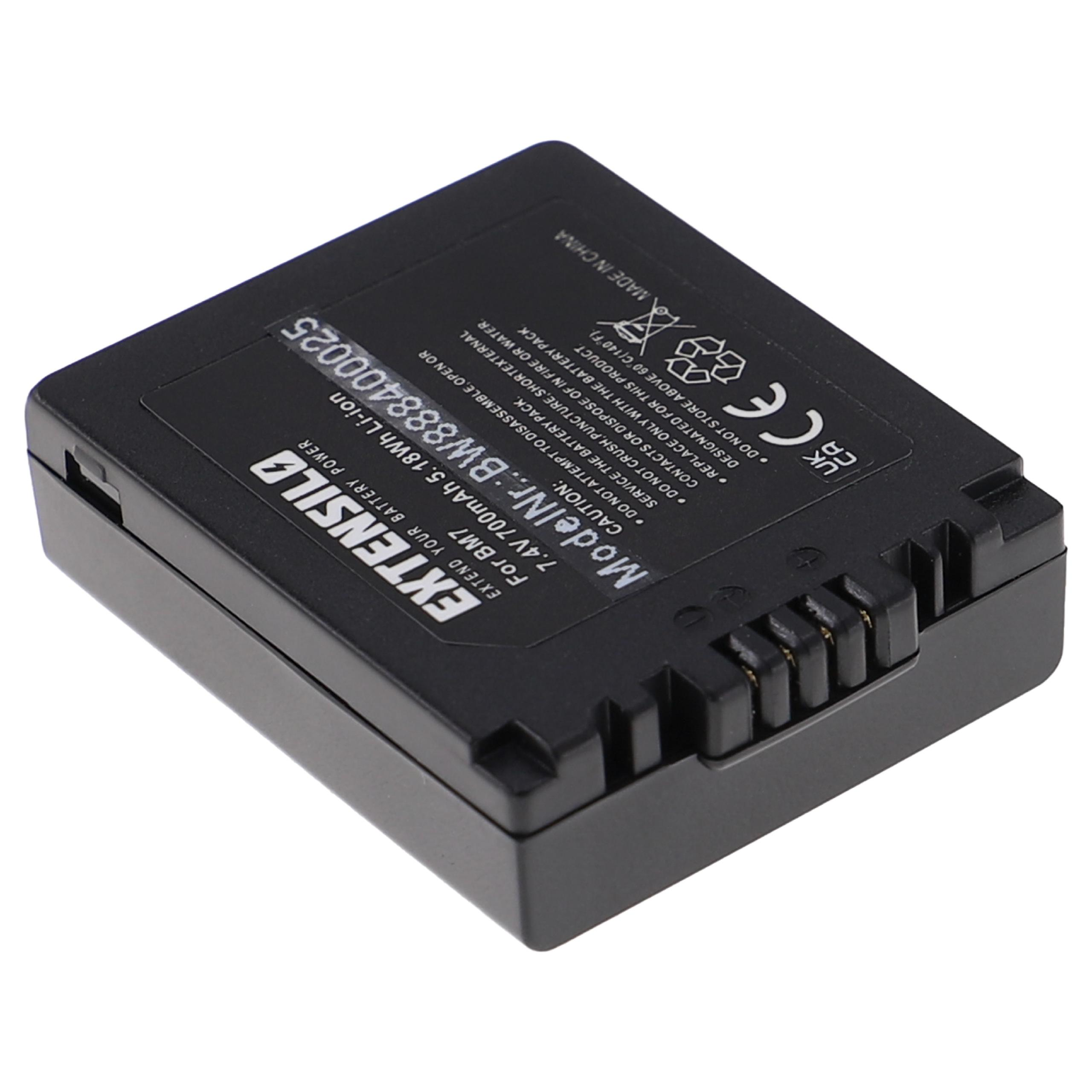 Schwarze Extensilo-Batterie mit Etiketten und Text. Der Hintergrund ist weiß.