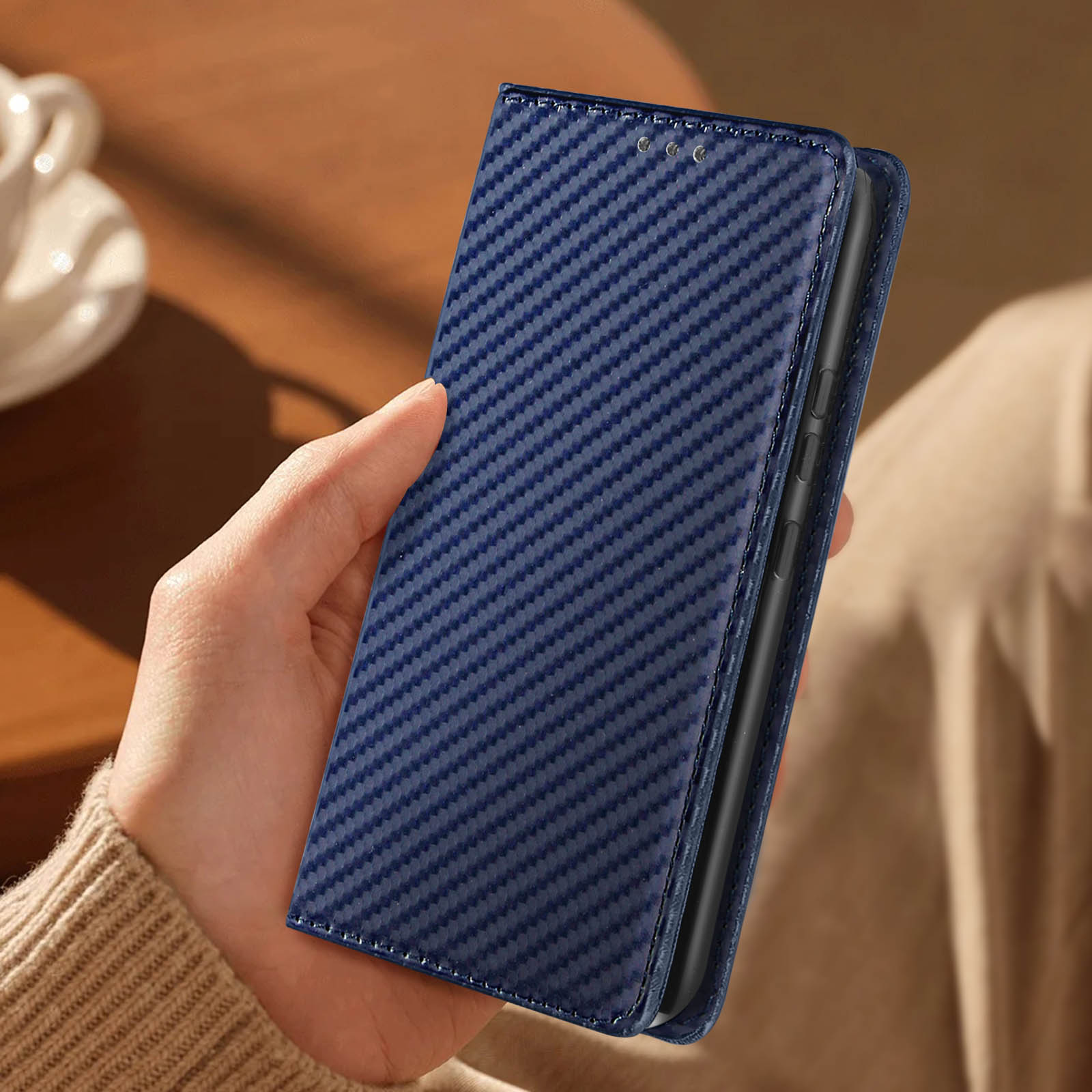 Carbon Galaxy AVIZAR Bookcover, Samsung, 5G, Series, Blau A34
