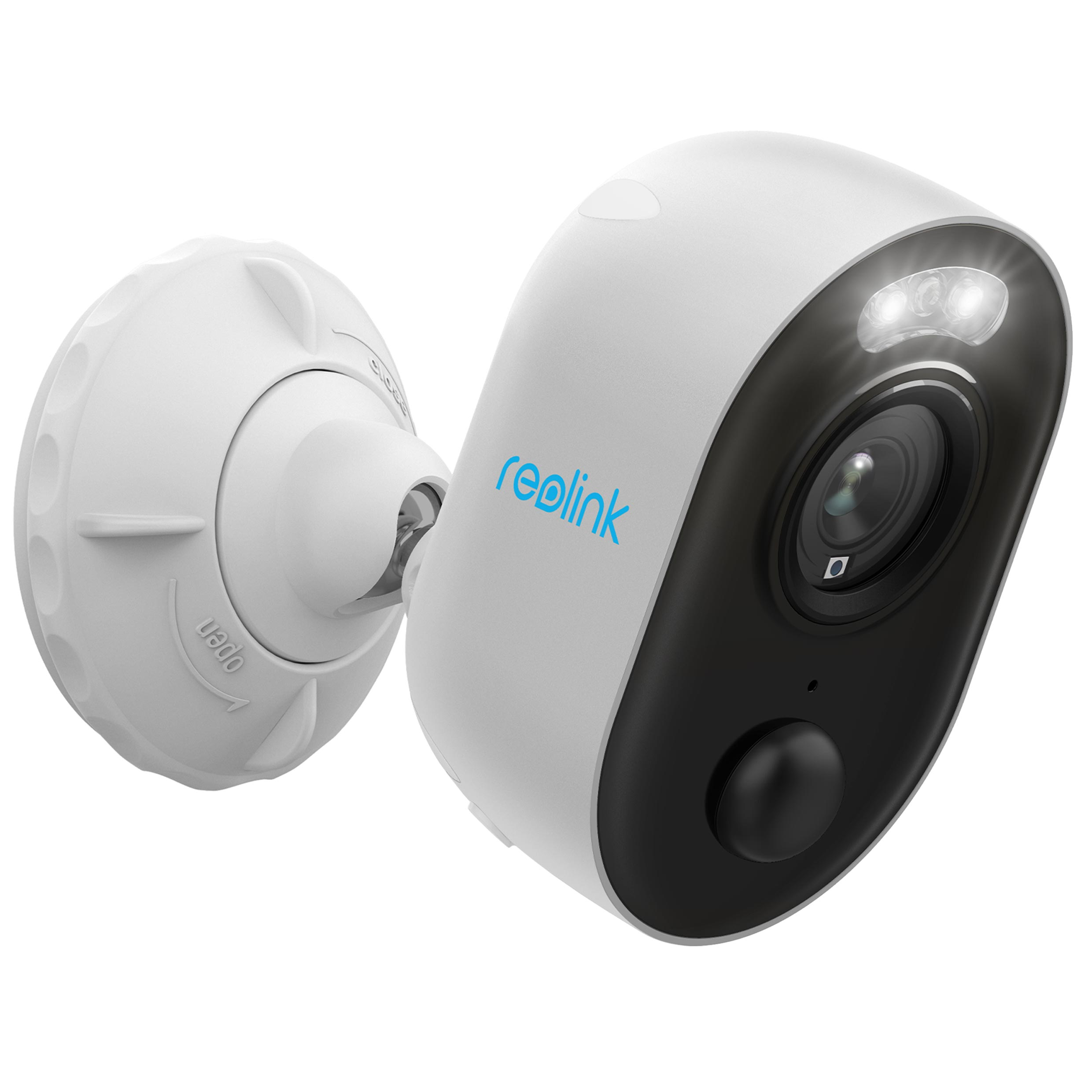 Biała kamera bezpieczeństwa z czarnym przodem, zamontowana na białej ścianie.