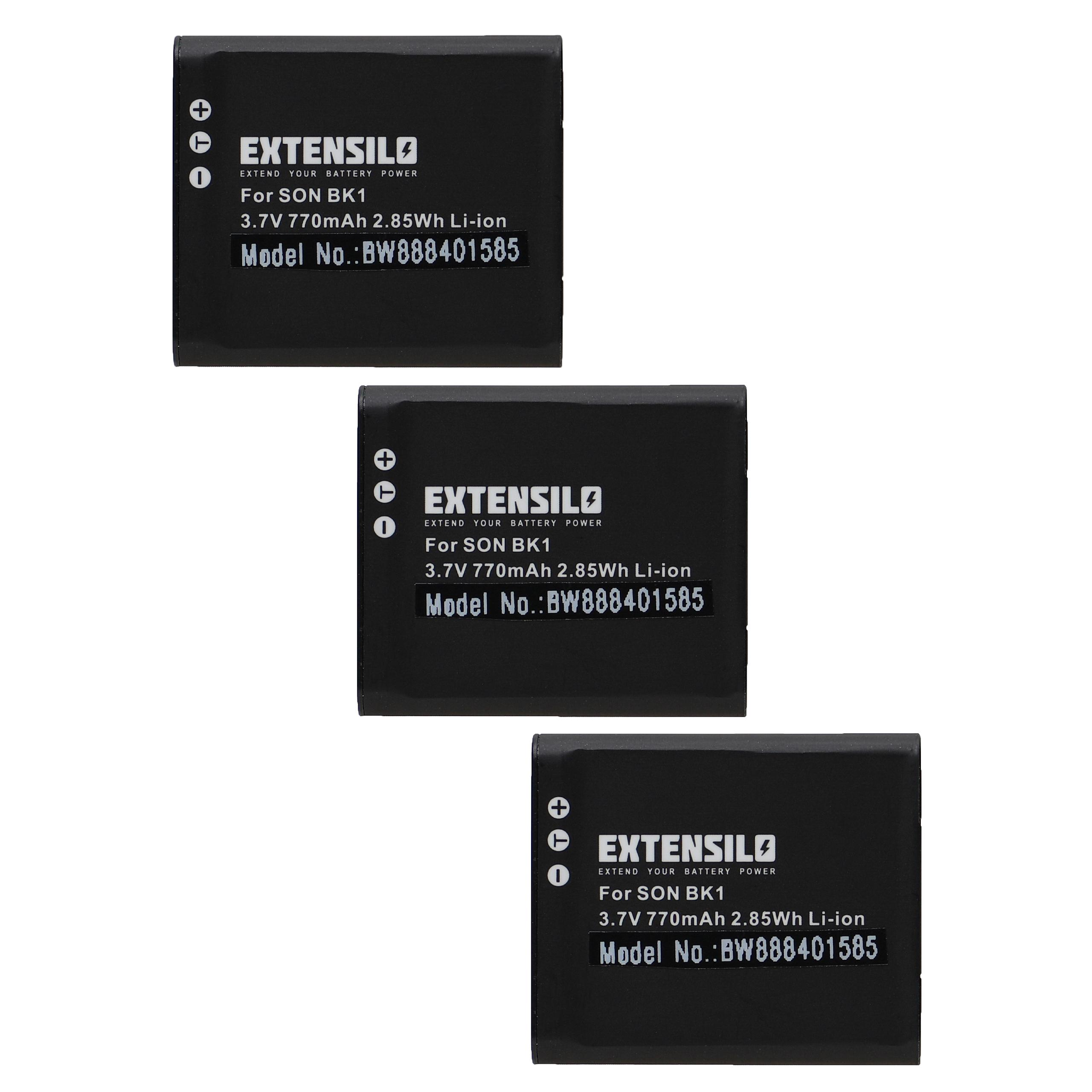 Drei schwarze Batterien mit weißem Text auf weißem Hintergrund. Sie sind mit 'EXTENSILO' beschriftet.