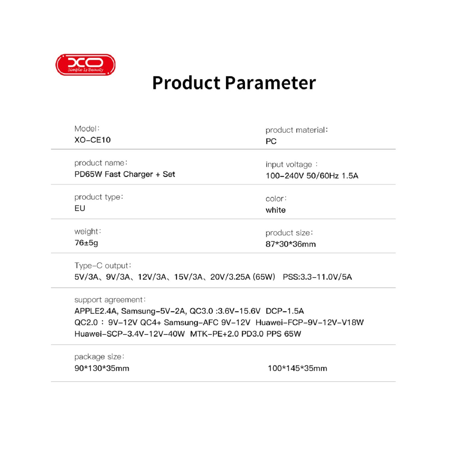 USB-C XO Wandladegerät zu IOS Universal, Ladegerät CE10 Weiß
