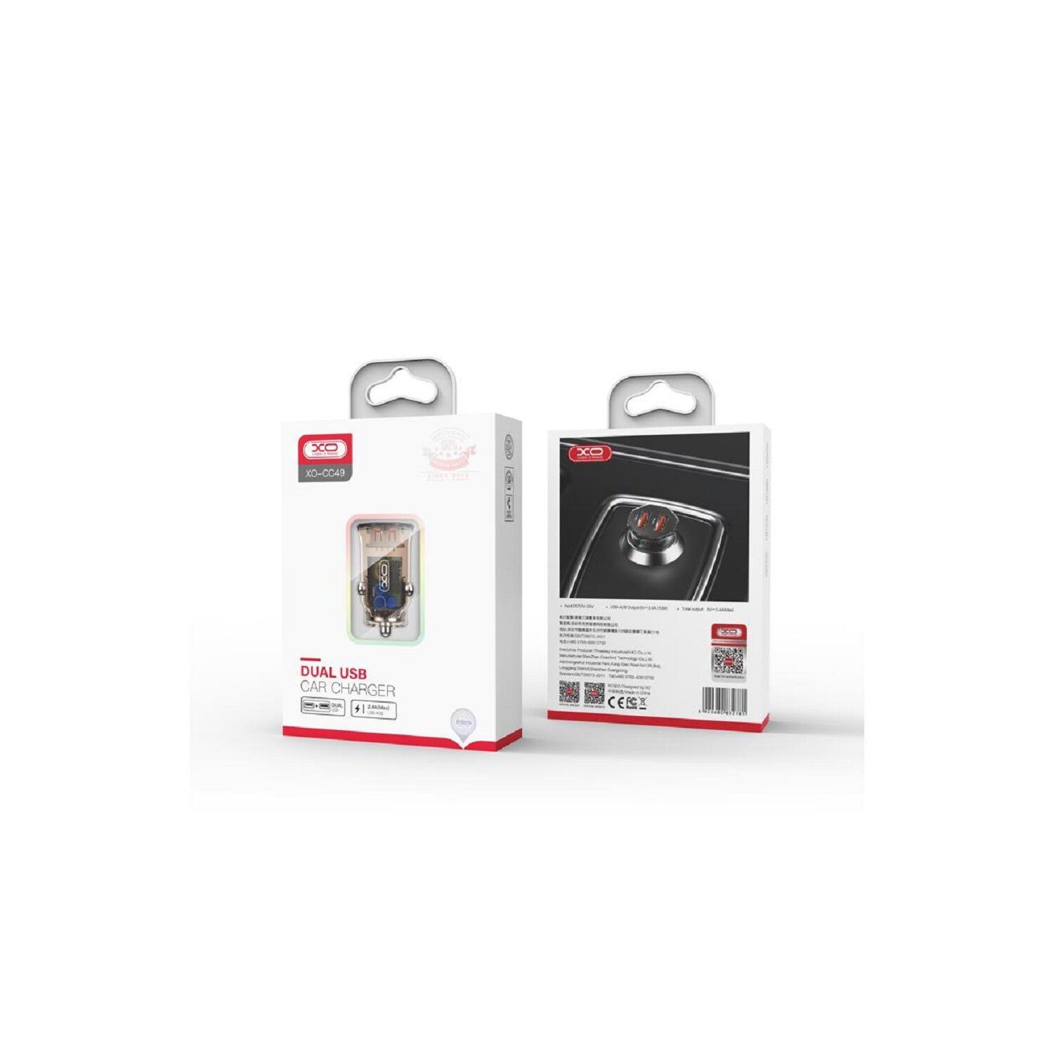 Zwei duale USB-Autoladegerätboxen. Die Boxen sind weiß mit einem kleinen Ladegerätbild.