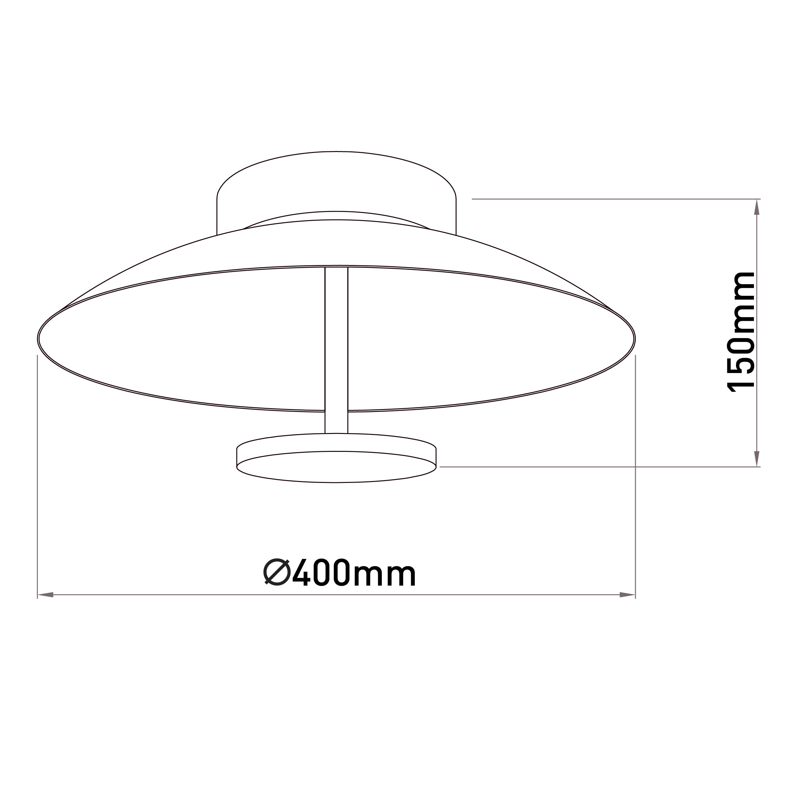 Ein Diagramm einer Deckenlampe. Die Abmessungen betragen 150 mm und Ø400 mm.