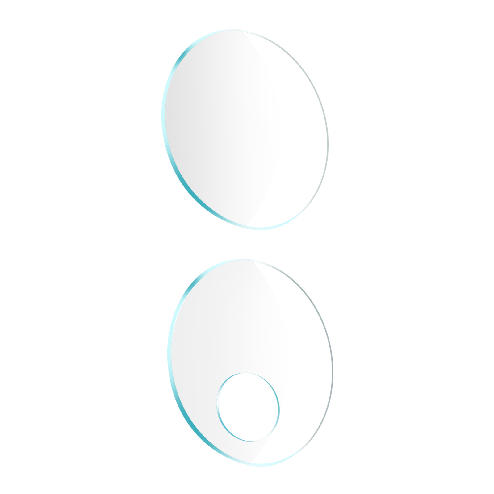 Dos protectores de pantalla transparentes. Uno tiene un pequeño círculo en el centro.
