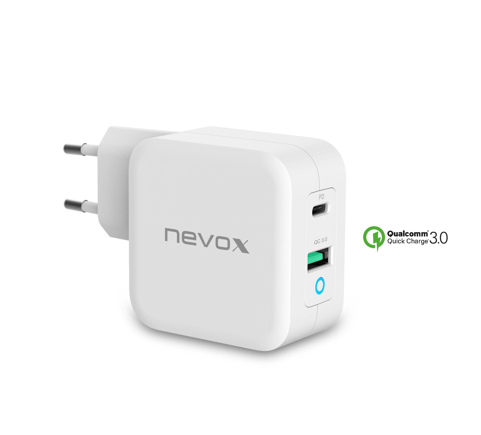 NEVOX 65W USB-C Power QC3.0 Geräte, elektronische Delivery Weiß GaN mobile Ladegeräte USB-A Ladegerät + (PD)