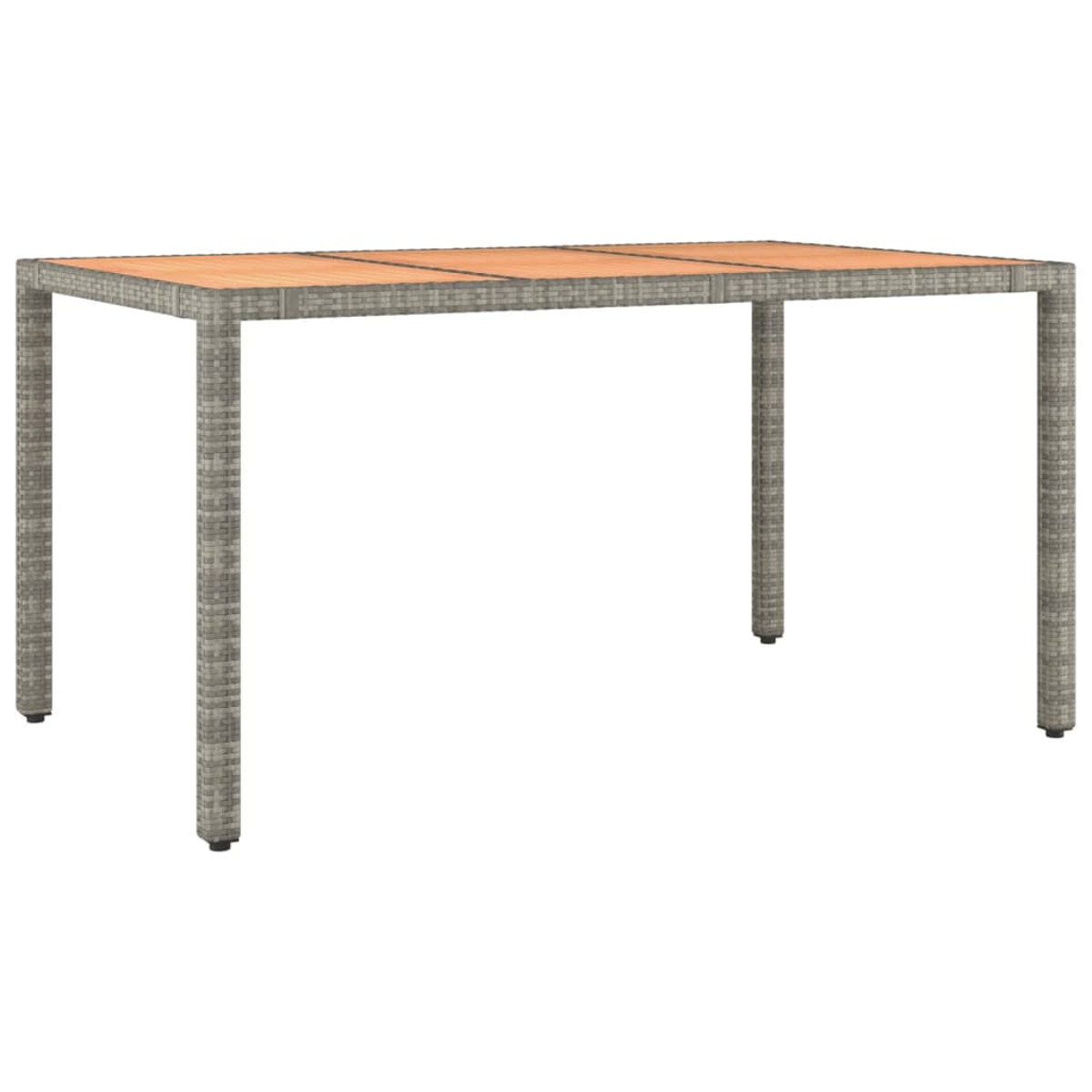 Rechteckiger Gartentisch mit Holzfläche und grauen Beinen.