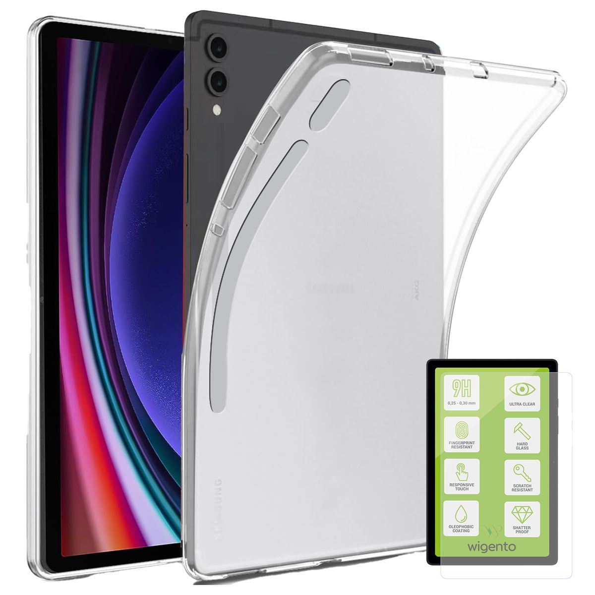 WIGENTO Produktset TPU Hülle dünn Plus Samsung, S9+ und Galaxy Glas Hart H9 Tab FE, Panzer, Backcover, Transparent 