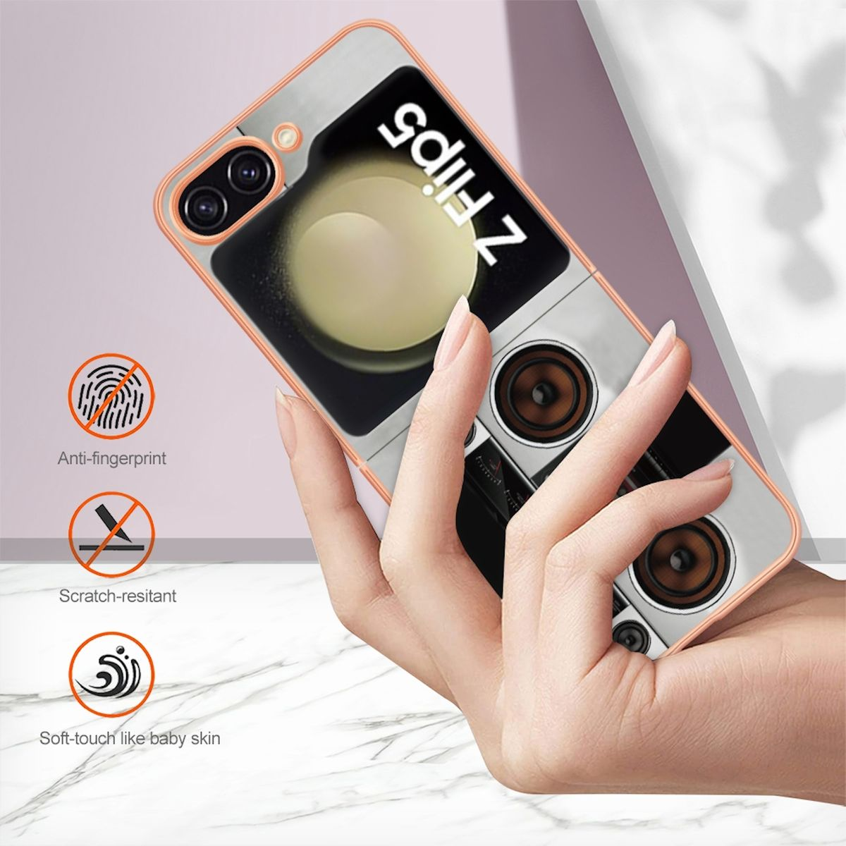 WIGENTO TPU / Weiß Flip5 Druck Z Galaxy Feel 5G, PC Design Samsung, Backcover, Hülle, mit