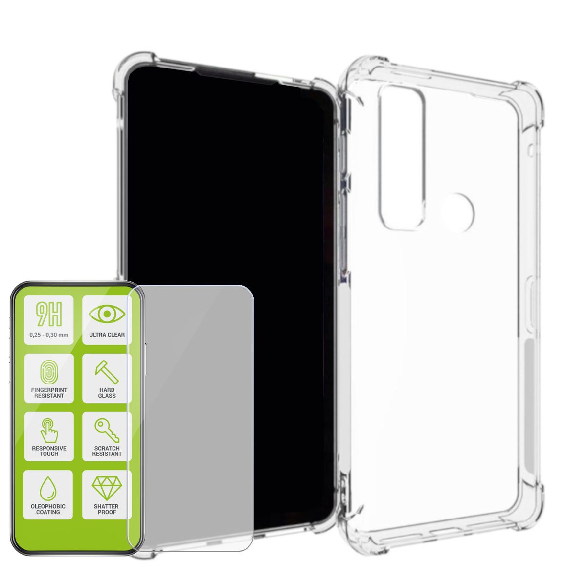 WIGENTO Produktset TPU Schutz H9 Panzer + Transparent dünn Folie, Cat, S75, Hülle Hartglas Backcover