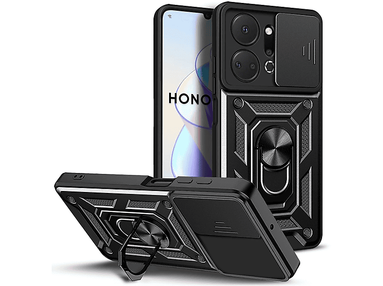 WIGENTO Magnet Ring PC Honor, 5G, Hülle, Backcover, X7a Schwarz Design
