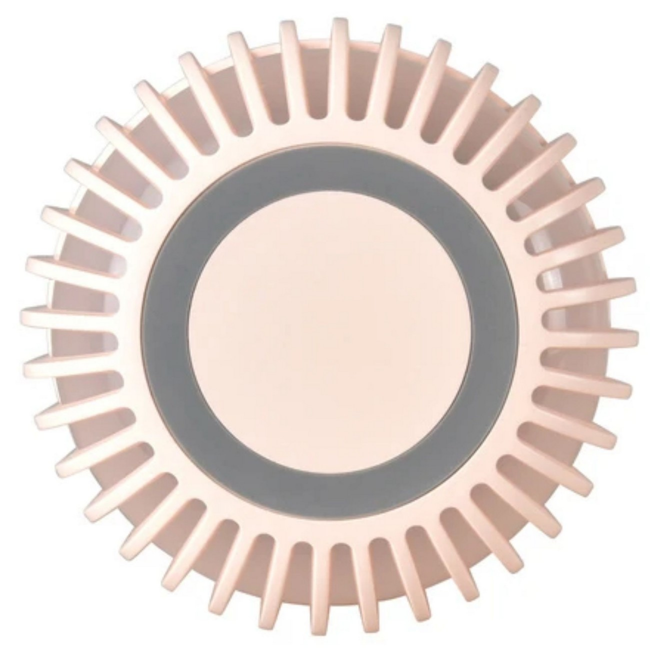 Dispositivo rosa con diseño circular. Círculo gris en el medio. Aislado en blanco.
