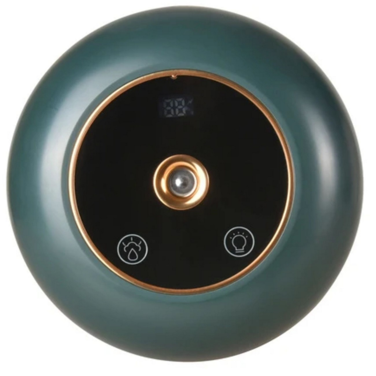 Umidificatore verde scuro con pannello di controllo nero e anello dorato.