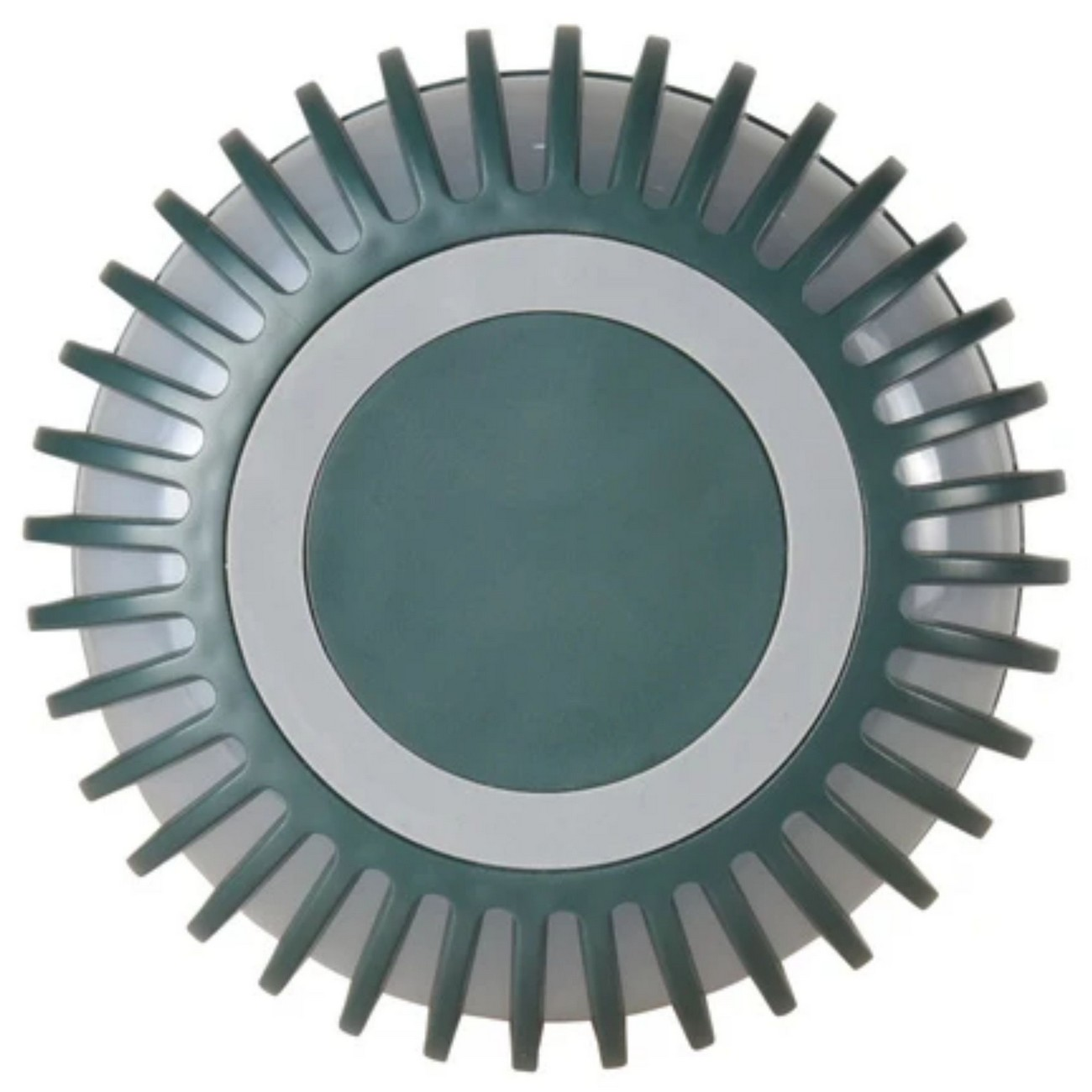 Un apparecchio di illuminazione circolare verde e bianco.