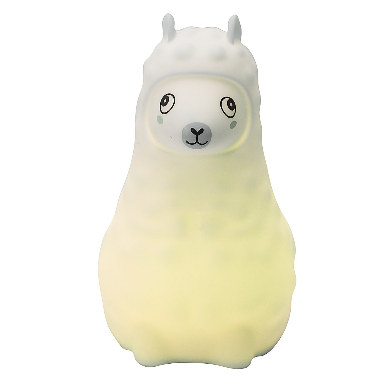 Una luz nocturna blanca con forma de llama con una luz amarilla brillante.