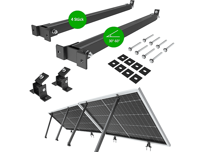NUASOL 2er - Halterungen, Solarpaneel 60° Silber schwarz Set / verstellbare Neigungswinkel 30°