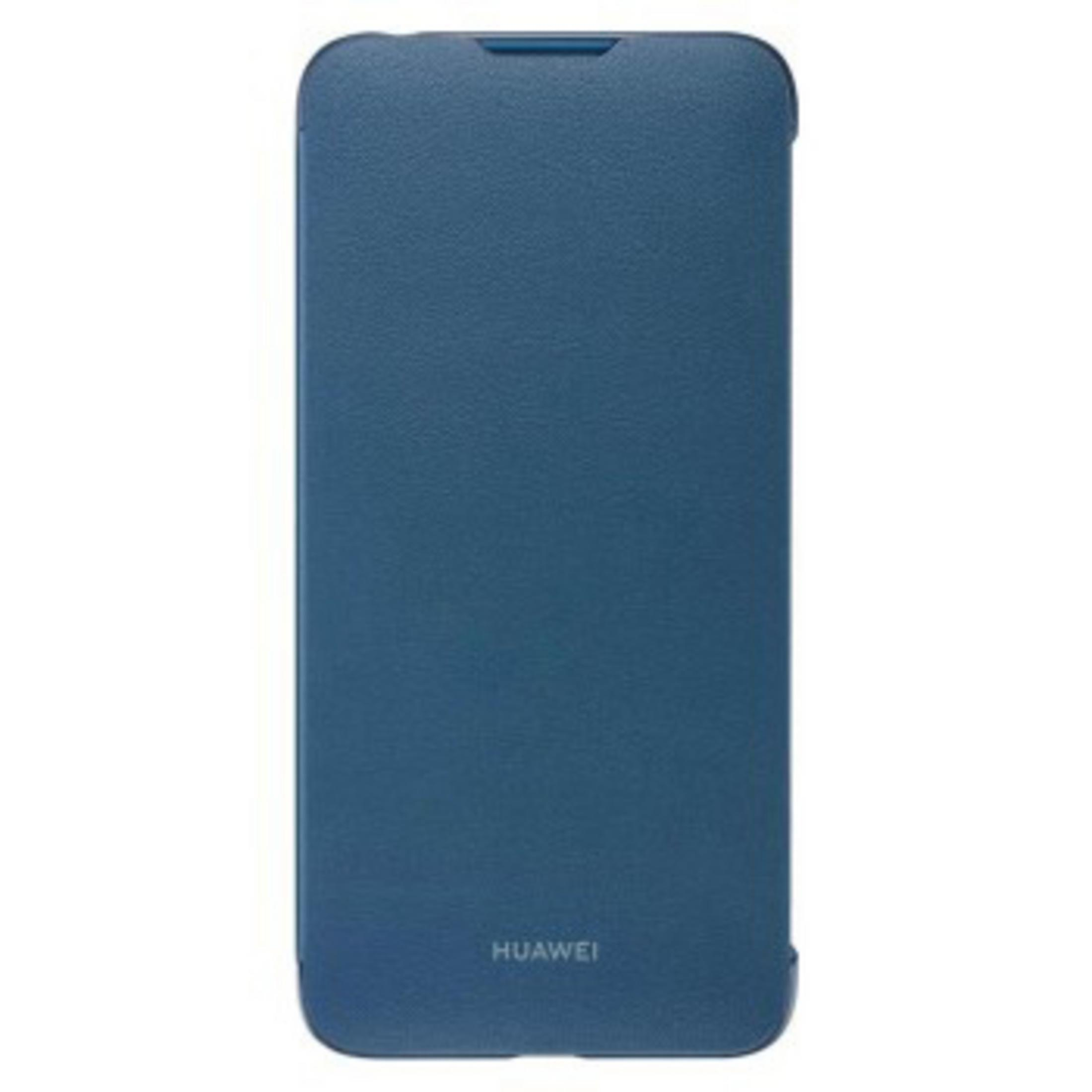 Custodia blu per telefono. La custodia è per un telefono Huawei. Il logo Huawei è in basso.