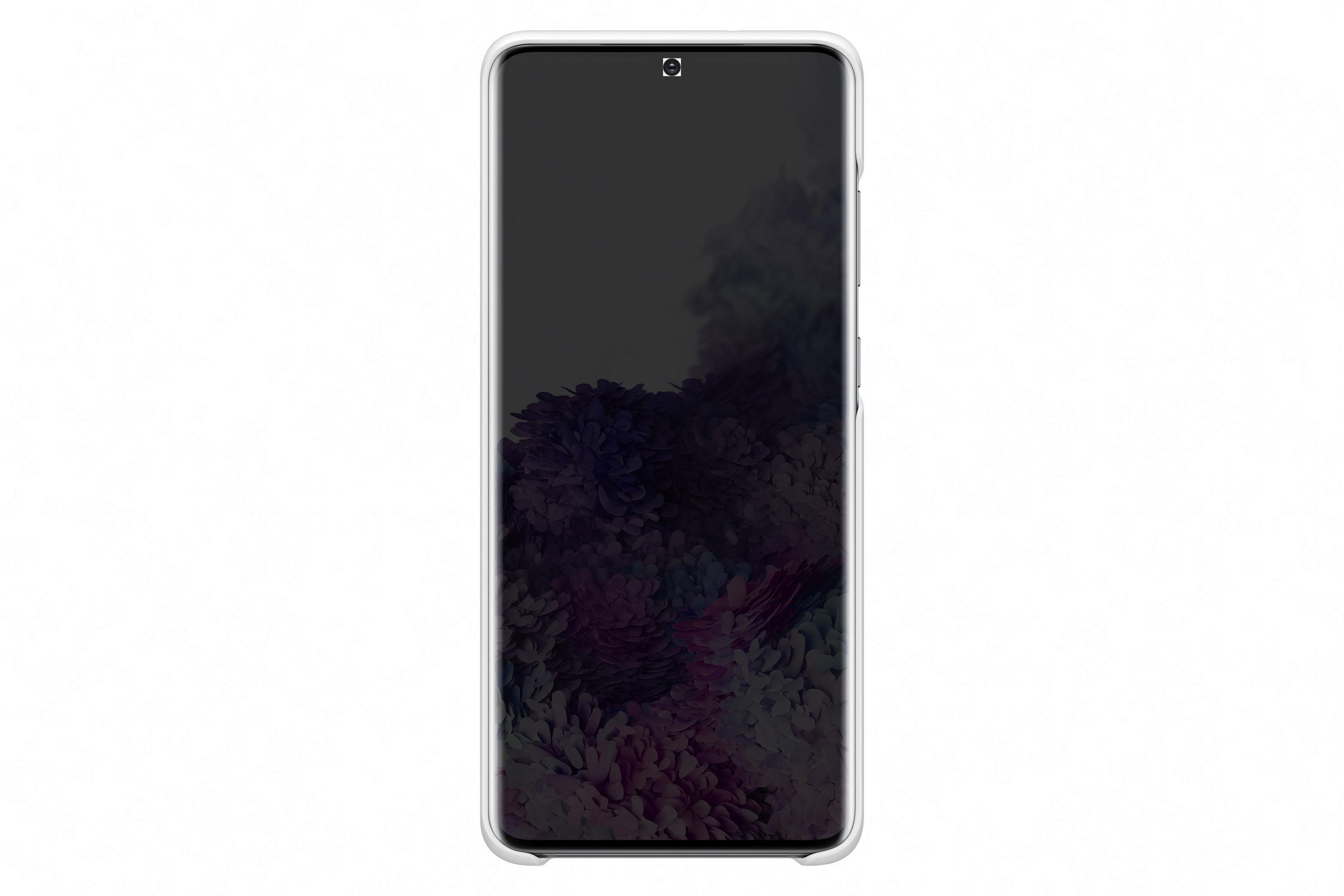 Uno smartphone con schermo scuro, che mostra un'immagine sfocata di fiori.