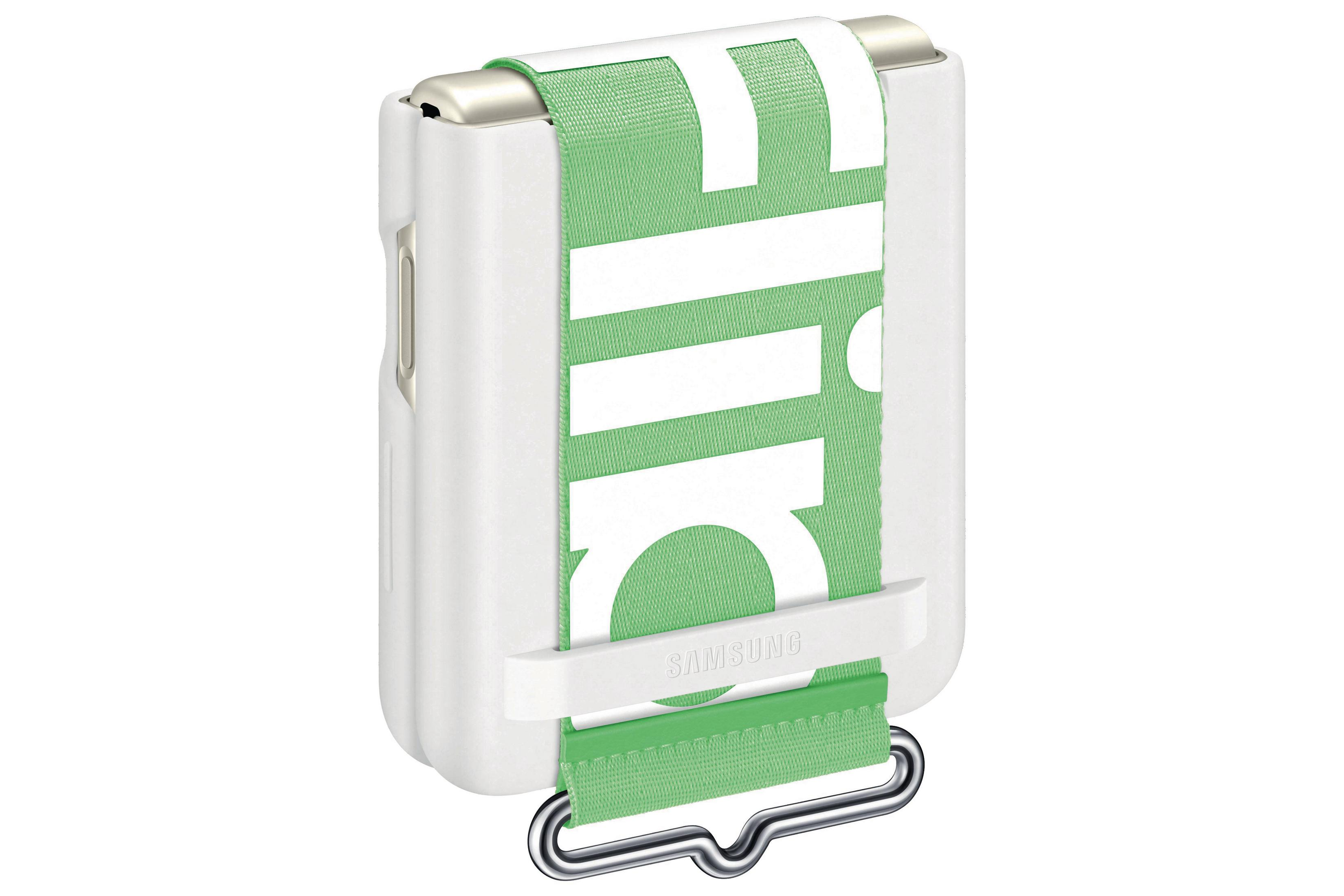 Biała ładowarka Samsung z zielonym paskiem.