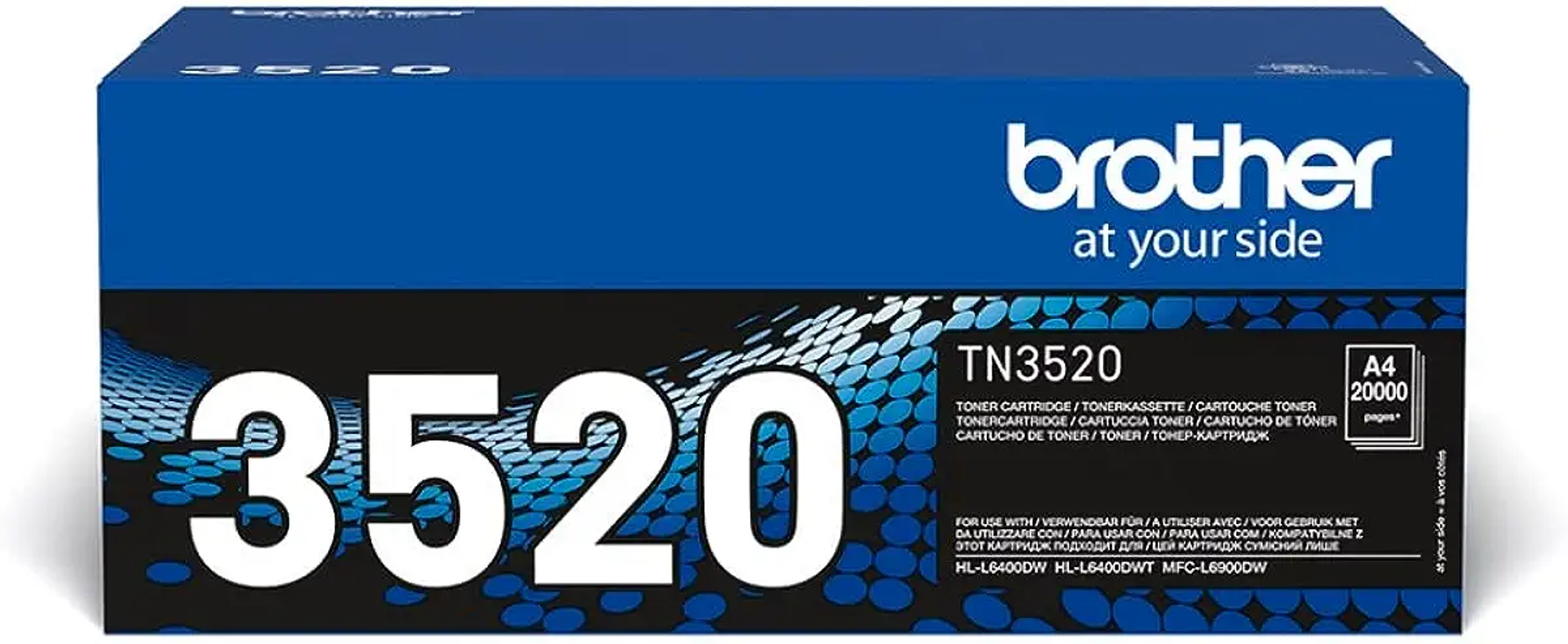 Scatola della cartuccia toner Brother. La scatola è blu con testo bianco.
