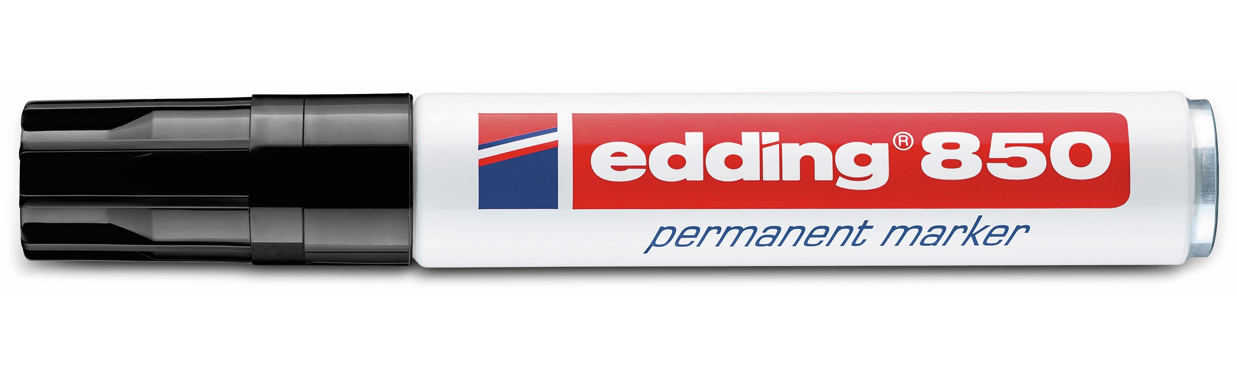 Ein schwarz-weißer Edding 850 Permanentmarker auf weißem Hintergrund.