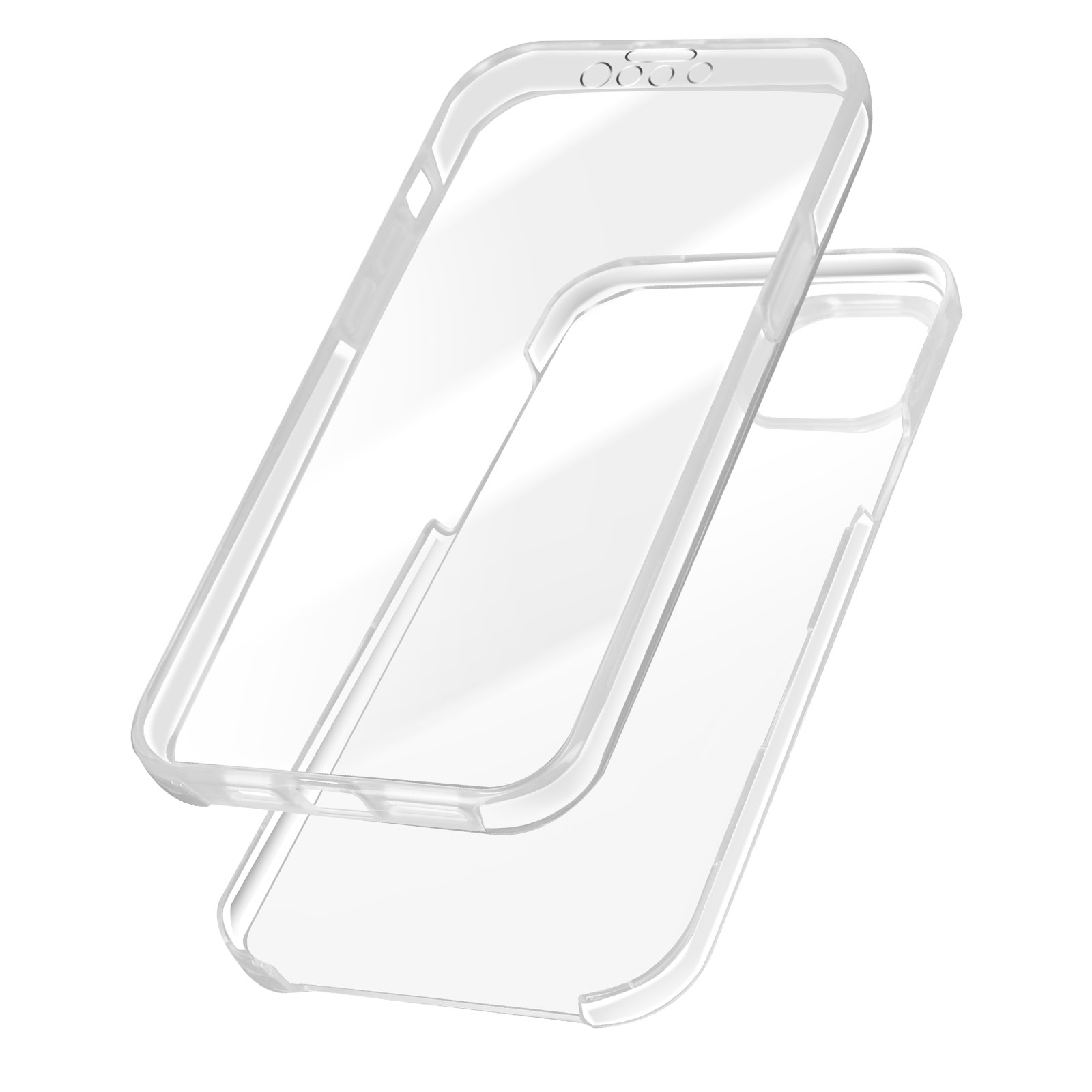 Coque de téléphone transparente en deux parties. La partie supérieure est un cadre et la partie inférieure est le dos.