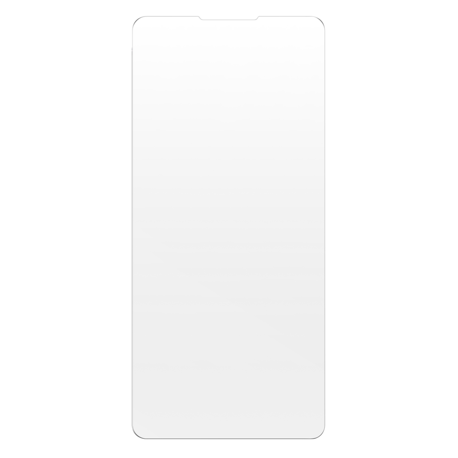 Un protecteur d'écran transparent pour un téléphone, sur fond blanc.