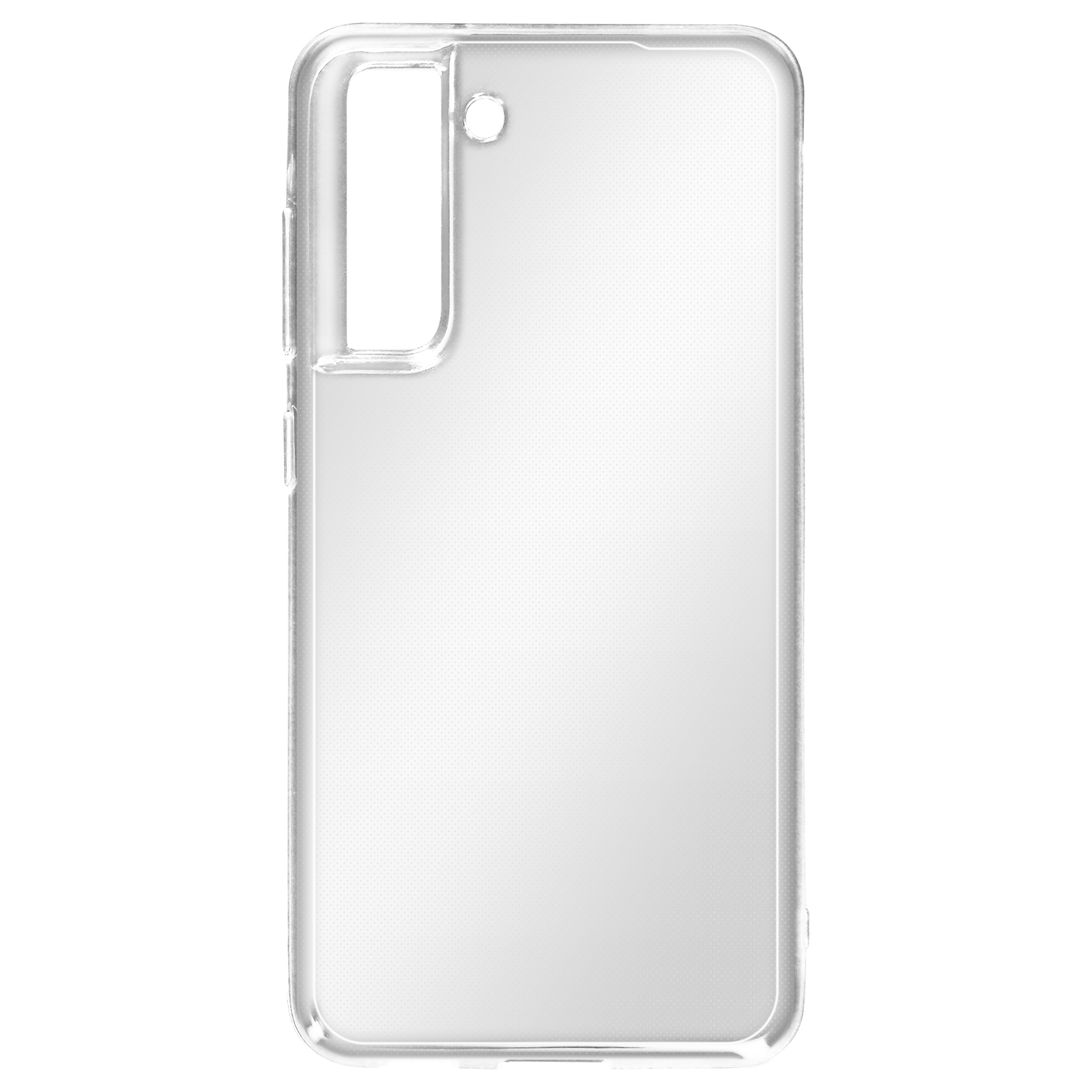 Transparente Handyhülle, transparent, mit Kameraausschnitt, auf weißem Hintergrund.