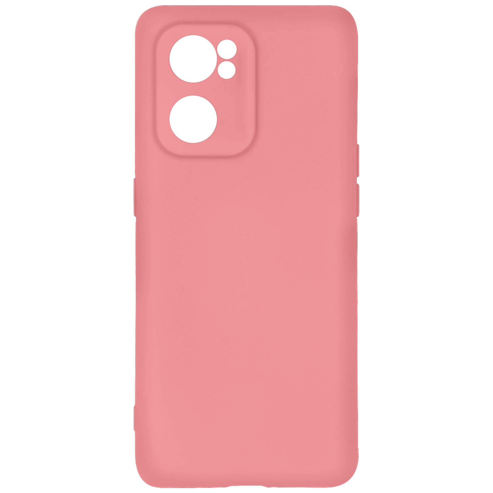 Una custodia rosa con un ritaglio per la fotocamera, su sfondo bianco.