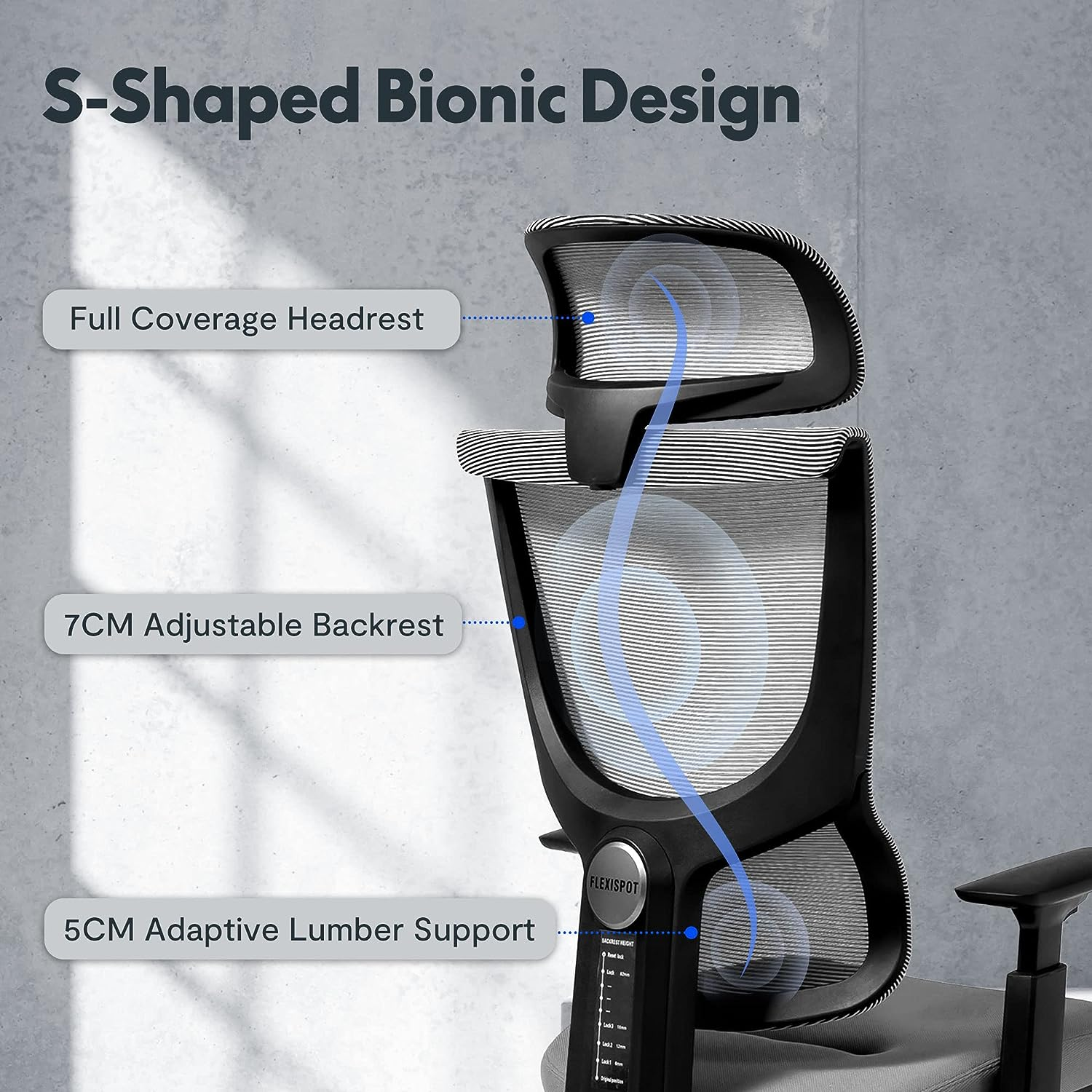 BS8 3D-Armlehnen Ergonomischer FLEXISPOT Sitztiefe der und Ergometer FLEXISPOT Bürostuhl, Einstellung