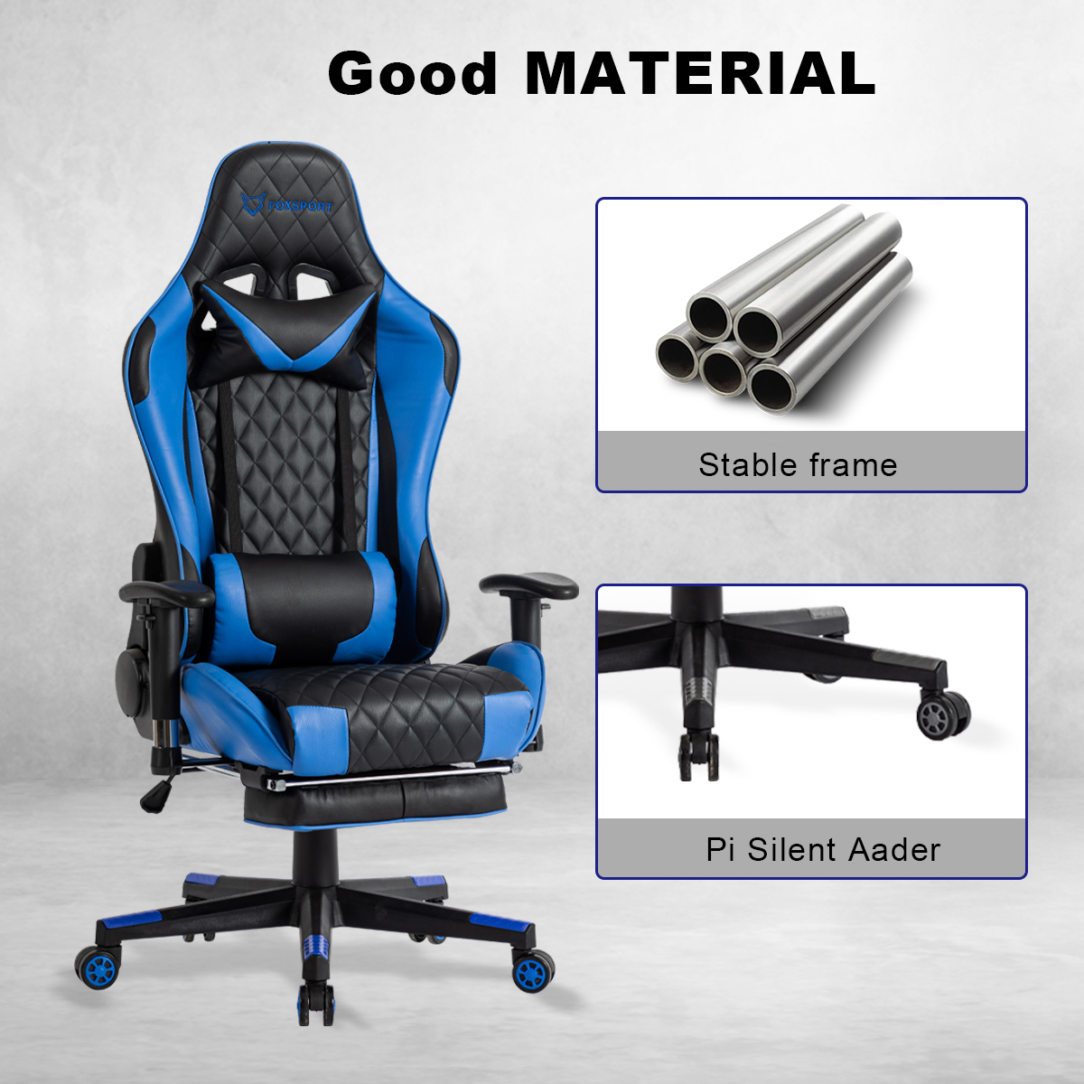 blue chair gaming FOXSPORT Gaming-Stuhl, blau with rest leg