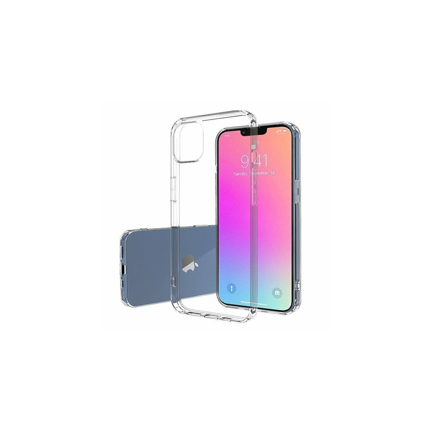 Telefoon en hoesje. Telefoon toont een scherm, telefoon zit in het hoesje.