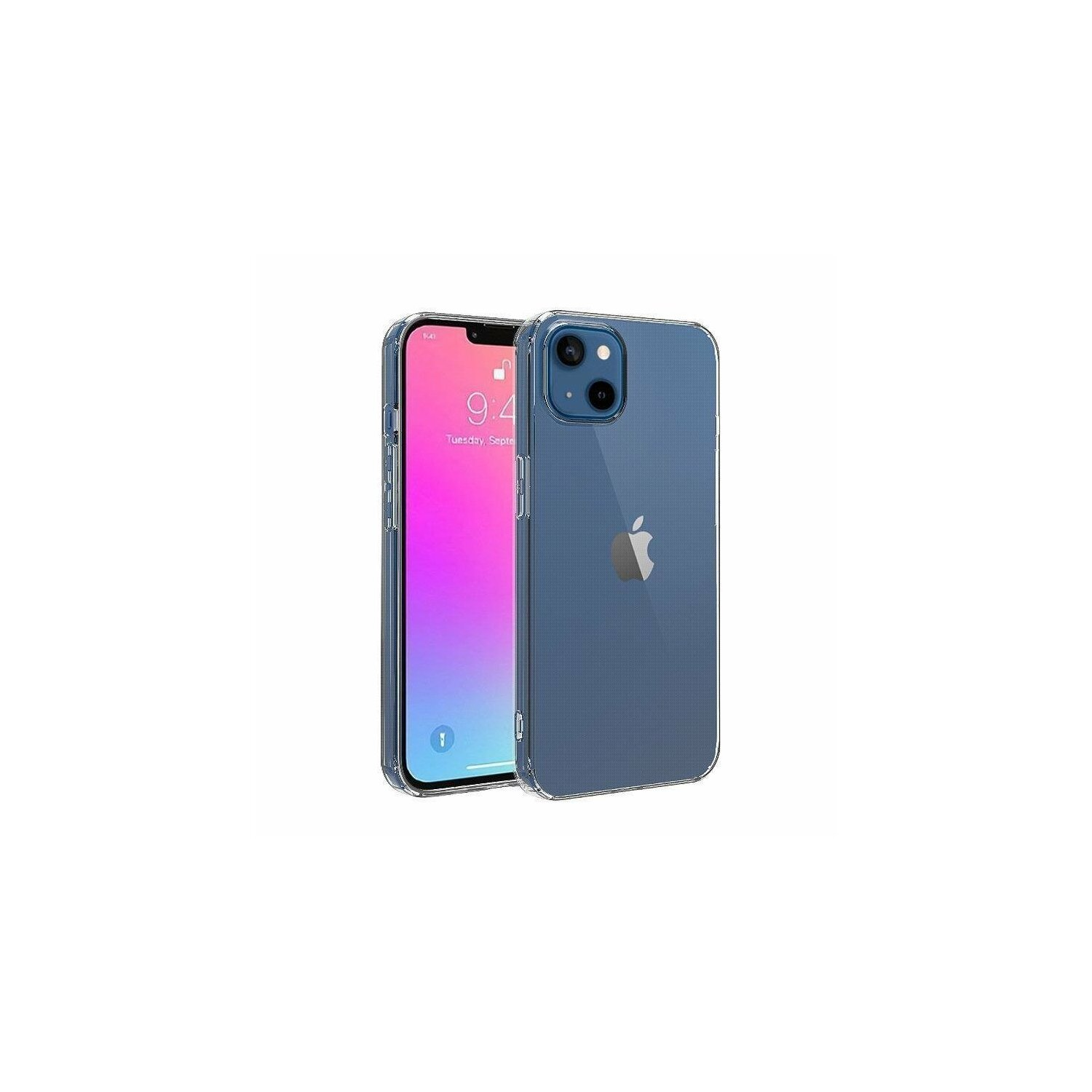 Twee telefoons in doorzichtige hoesjes. Eén toont het vergrendelscherm.