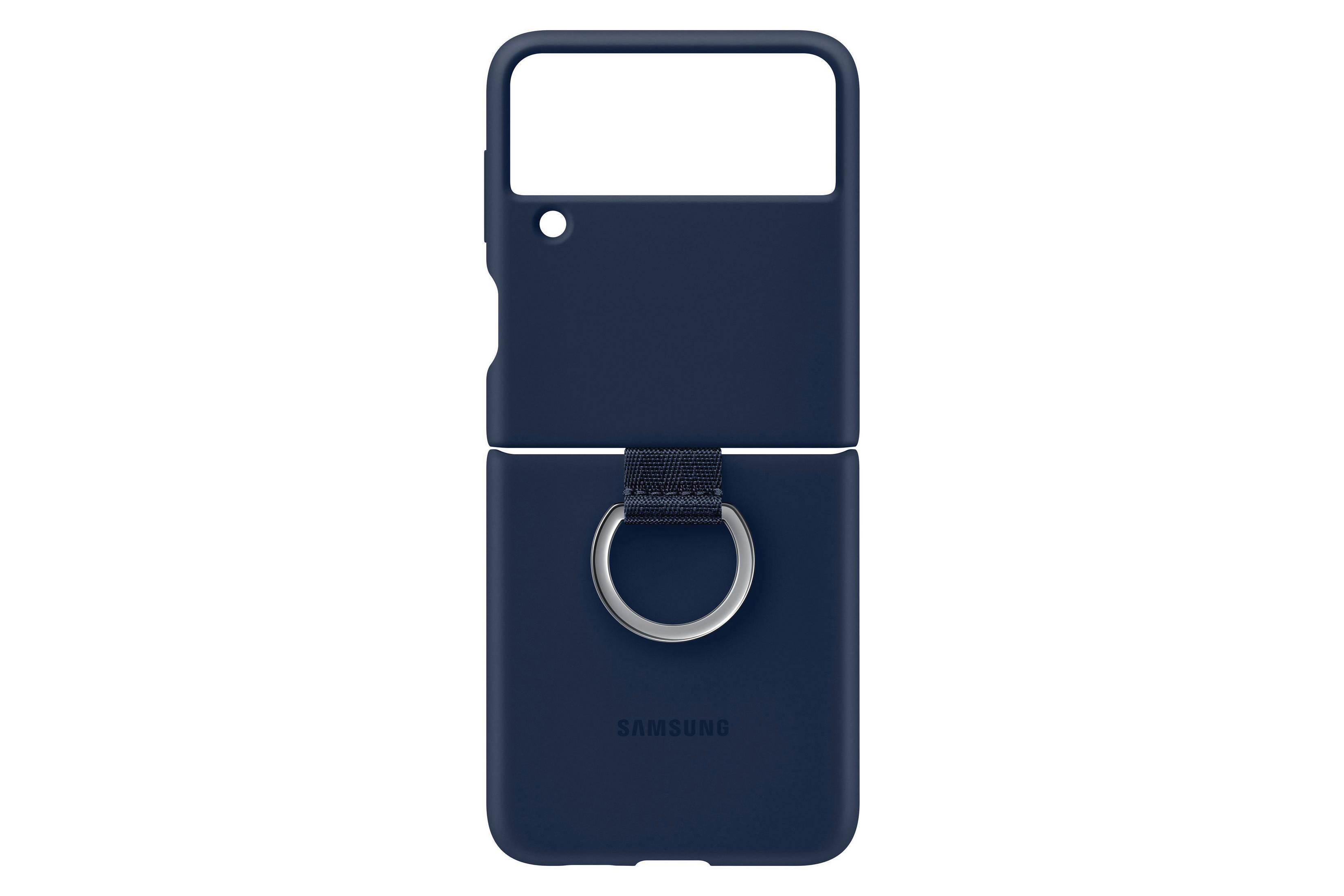 Marineblaue Handyhülle für Samsung Z Flip mit Ringhalterung.