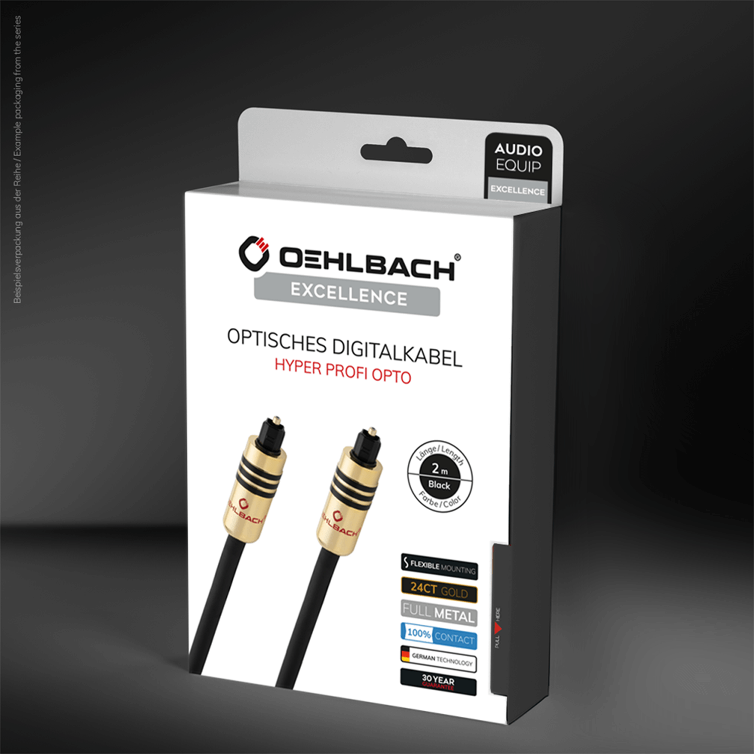 Verpackung für ein optisches Digitalkabel. Die Box ist weiß und zeigt das Kabelbild.