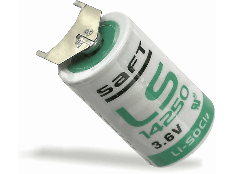 SAFT Lithium-Batterie LS 14250-3PF, 1/2 V-, 3,6 2/1 Lithium-Thionylchlorid Batterie 1200 Print ++/-, mAh AA, (Li-SOCl2)