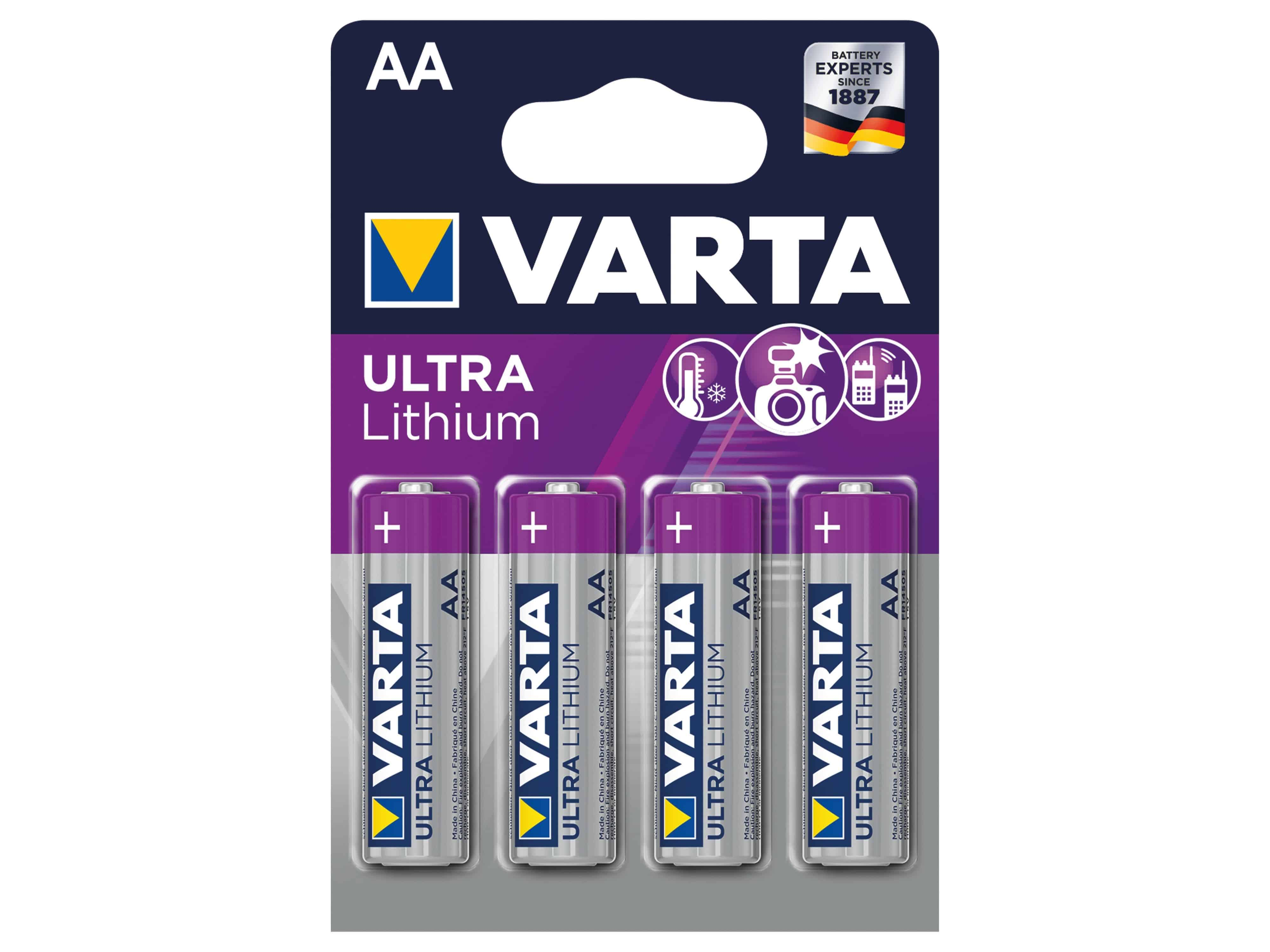 VARTA Lithium, Batterie Lithium Volt, 2.9 1.5 AA L91 Mignon Mando (4er Ah Blister) Ultra distancia Batterie,