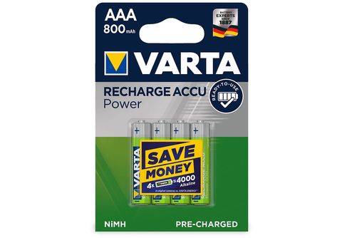 VARTA Akku Recharge Accu NiMH, AAA Power 800mAh Blister) 1.2 MediaMarkt Volt, Ah Micro NiMH 0.8 Akku, (4er | NiMH