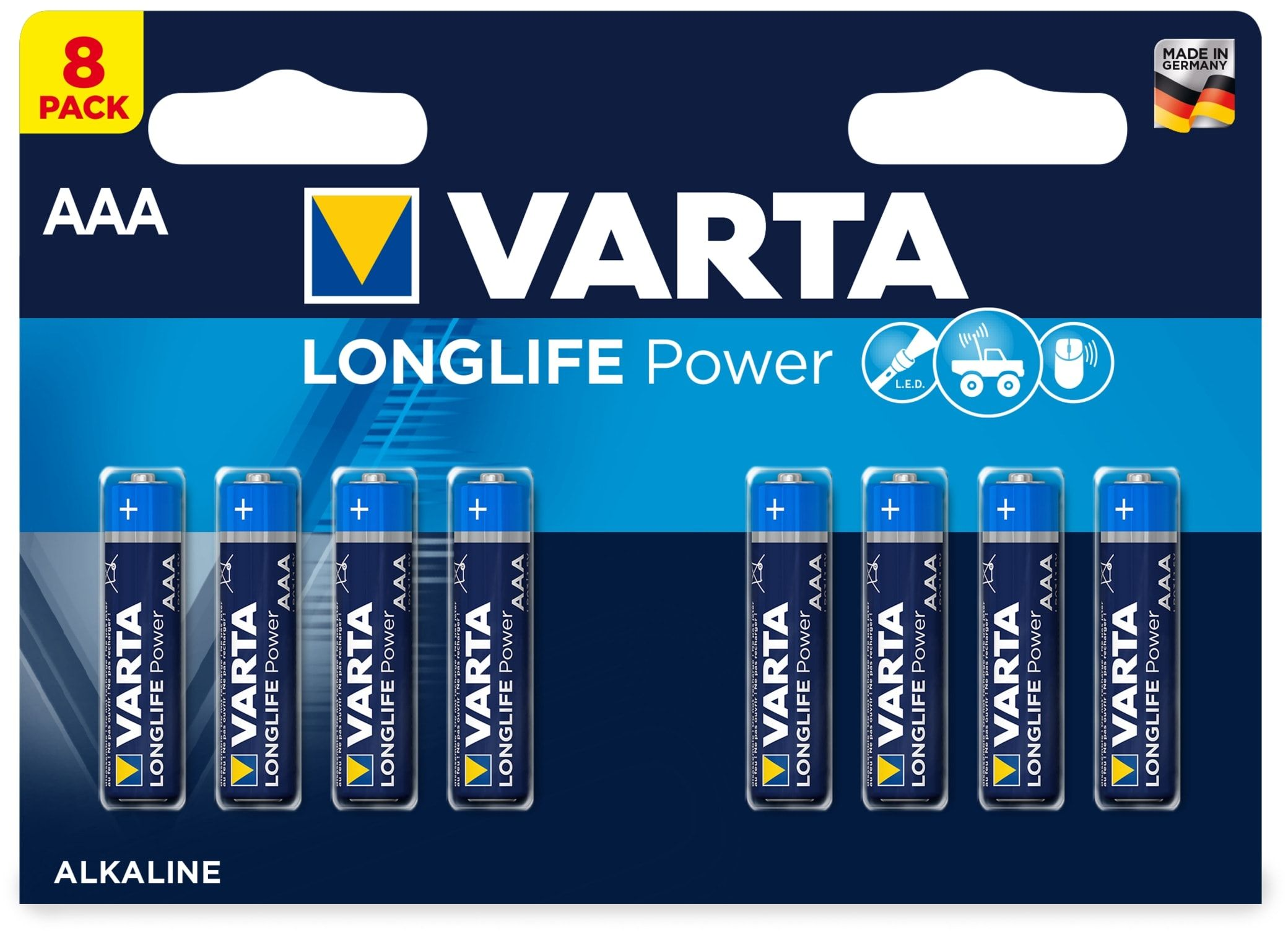 VARTA Longlife Power Ah 1.26 AlMn AAA (8er AlMn, Volt, Blister) Micro LR03 4903 Batterie 1.5 Batterie