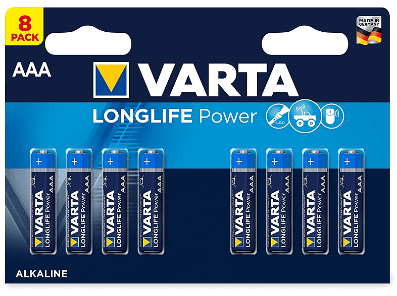 VARTA Longlife Power Micro AAA Batterie 4903 LR03 (8er Blister) AlMn Batterie, AlMn, 1.5 Volt, 1.26 Ah