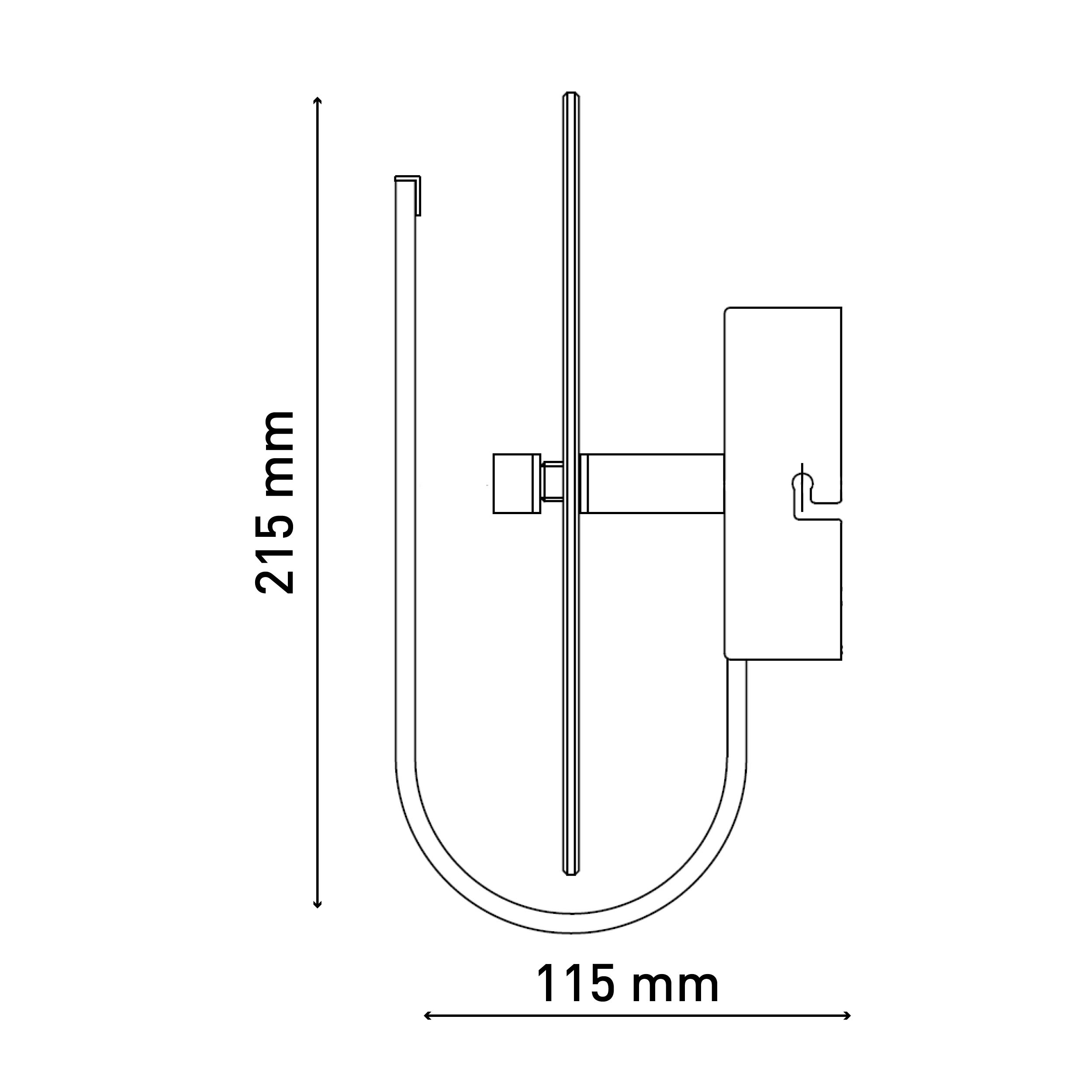 Strichzeichnung einer Wandleuchte mit den Maßen: 215 mm Höhe, 115 mm Breite.