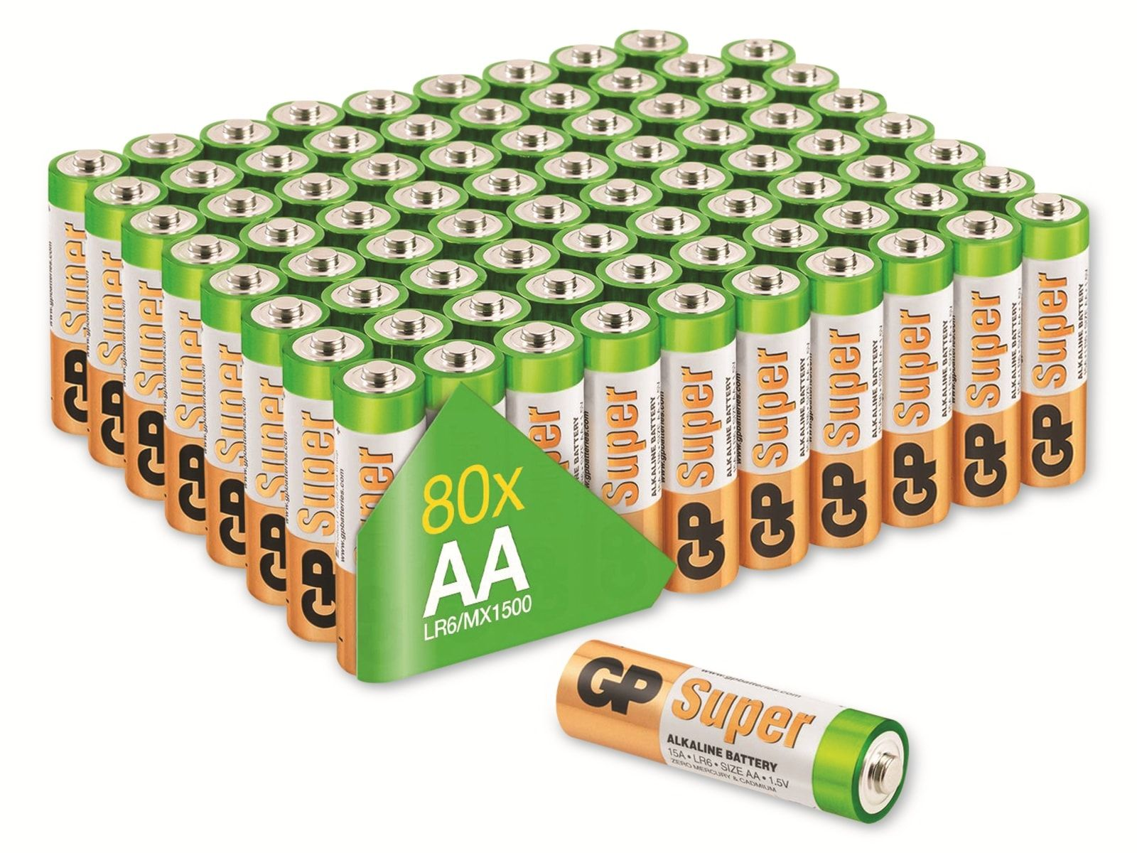 80 Alkaline Alkaline-Mignon-Batterie Super GP 1,5V, Batterien Stück LR06, GP