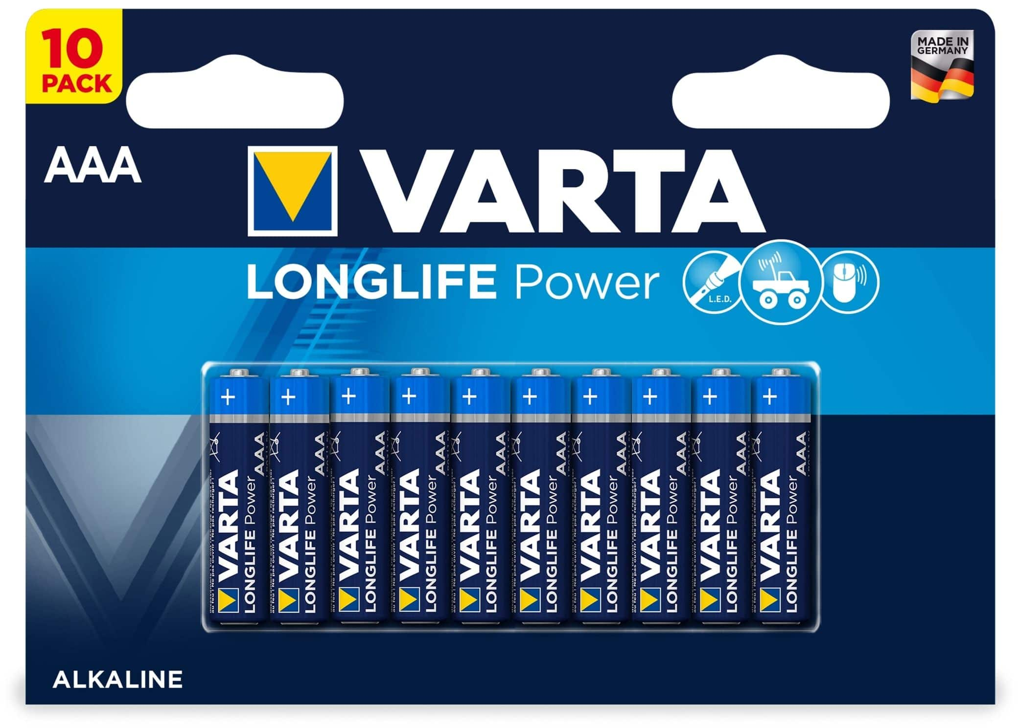 VARTA Longlife Power Micro AAA 4903 Ah Batterie, Volt, (10er AlMn Batterie 1.5 Blister) LR03 1.26 AlMn