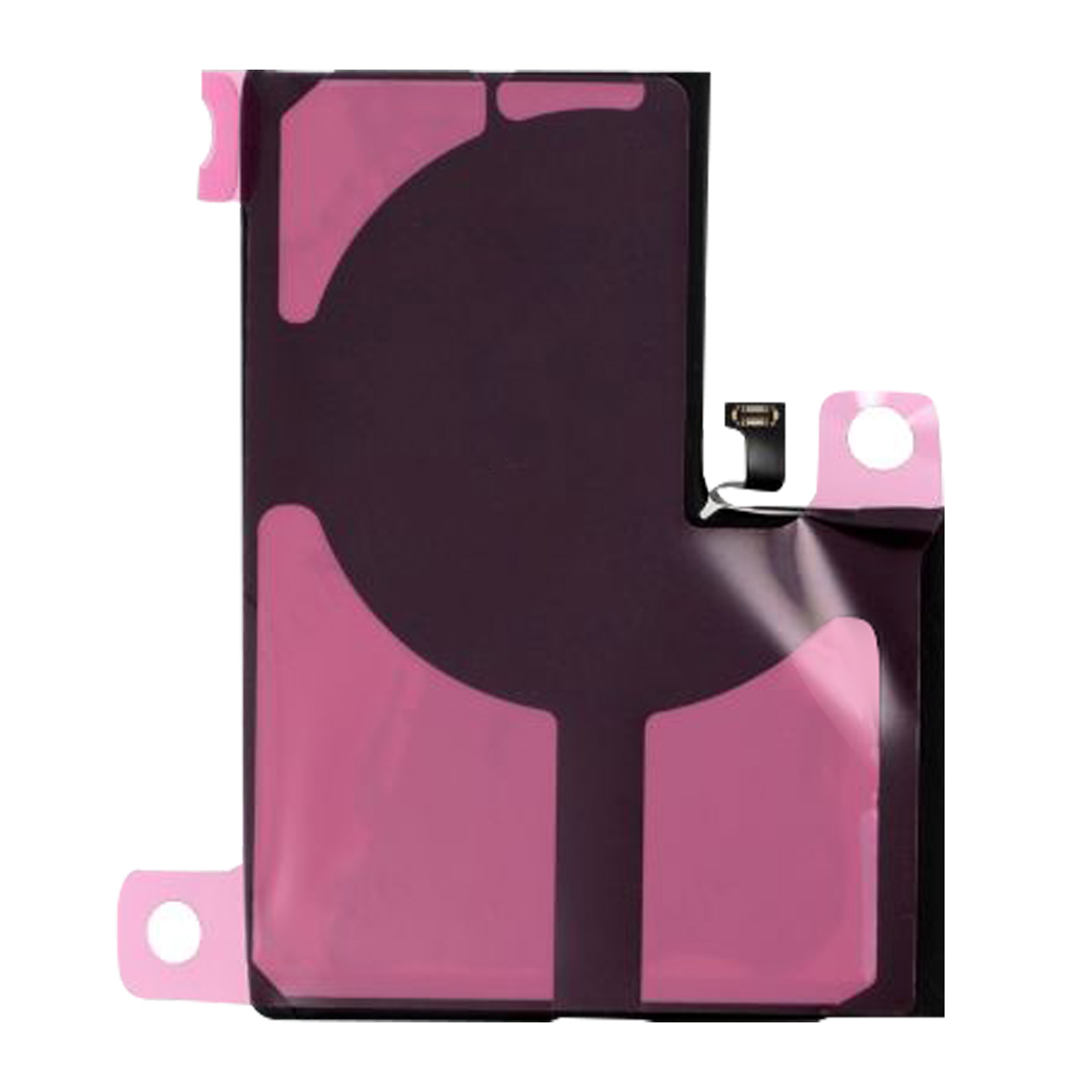 Autocollant rose sur carré noir. Utilisé pour couvrir une batterie dans un appareil.