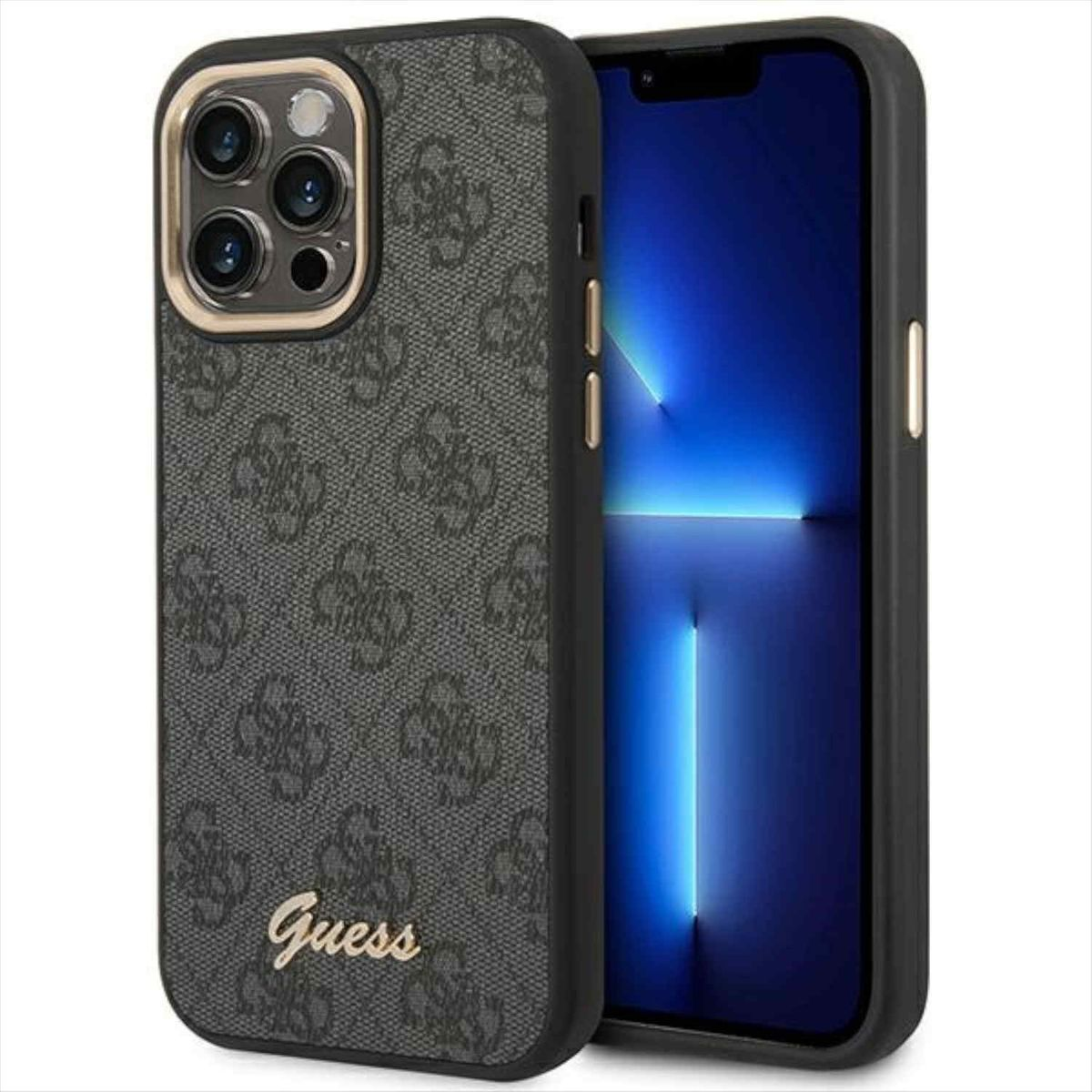 GUESS Metal Apple, iPhone Case 4G Pro Cover, Full Guess Multicolor Pro Max, - iPhone Camera 14 für 14 Outline Hülle (Schwarz), Max