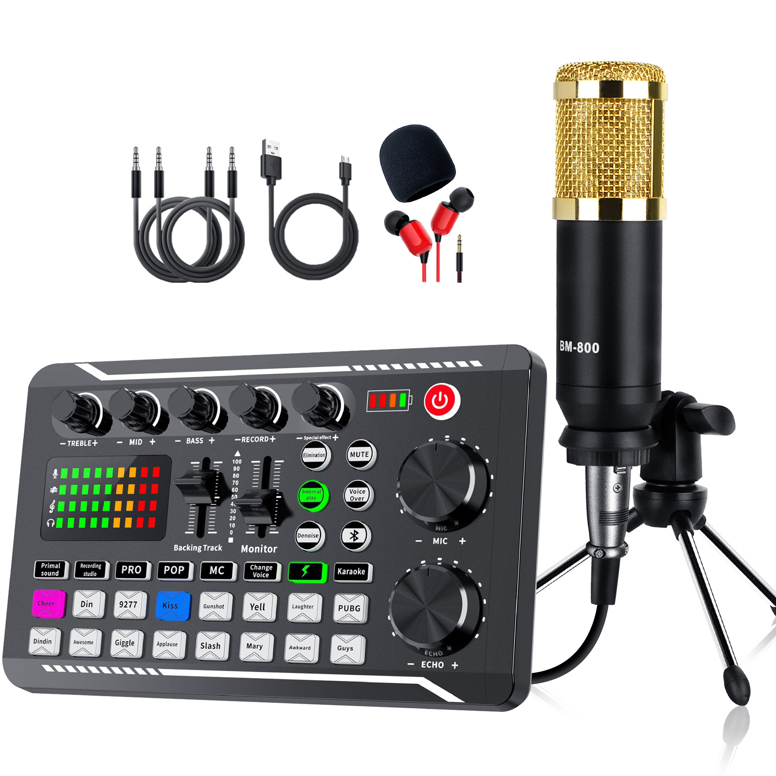 Live-Streaming-Kit Soundkarte BYTELIKE Mikrofon Gold Kondensatormikrofon