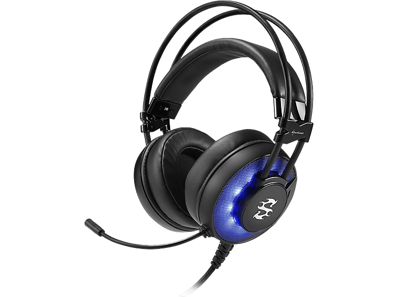 SHARKOON SKILLER SGH2 Gaming Headset (Stereo, ohrumschließend, kabelgebunden, blaue LED Beleuchtung), On-ear Kopfhörer Schwarz