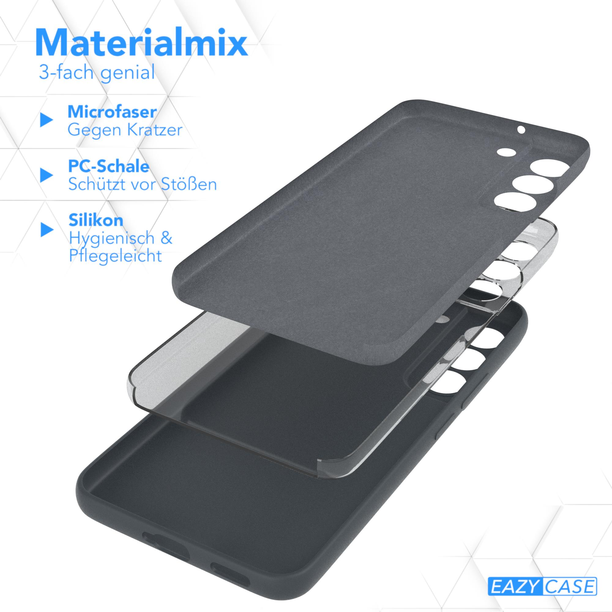 Die geschichteten Komponenten einer Handyhülle. Das Bild hebt die verschiedenen verwendeten Materialien hervor.