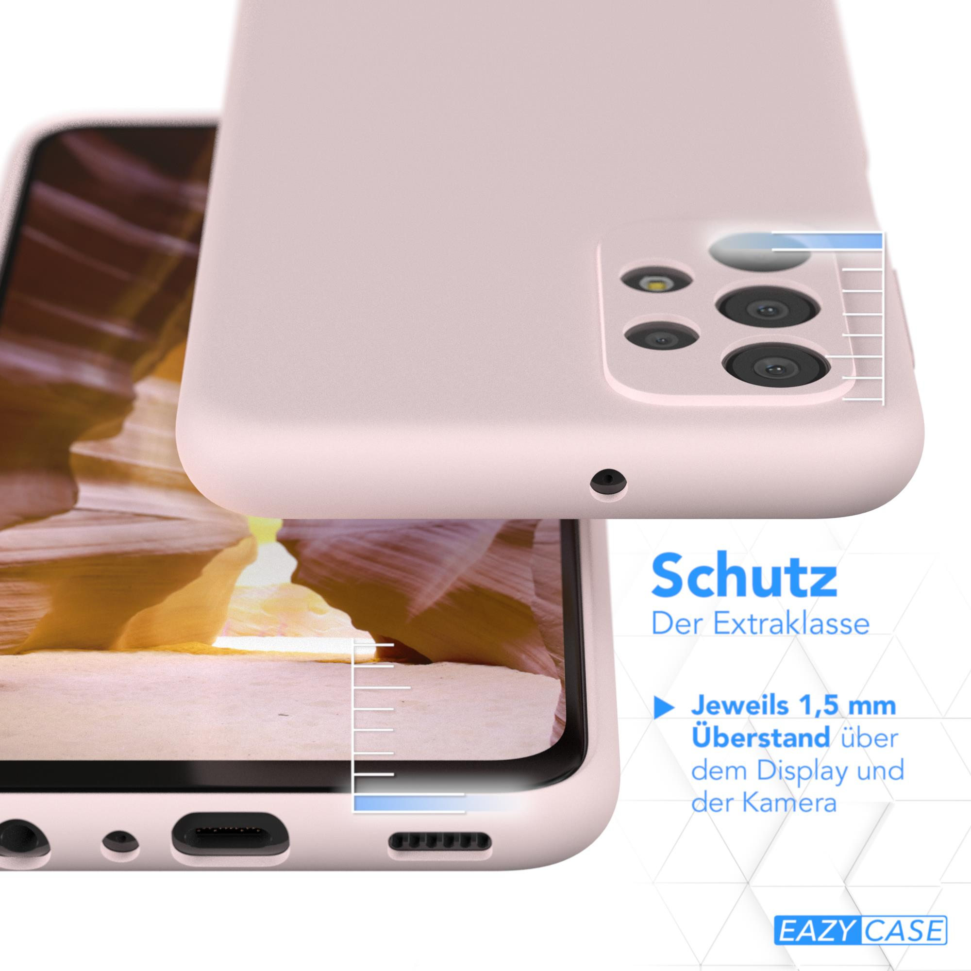 Rosa Handyhülle auf weißem Hintergrund. Die Handyhülle hat ein Telefon im Inneren.